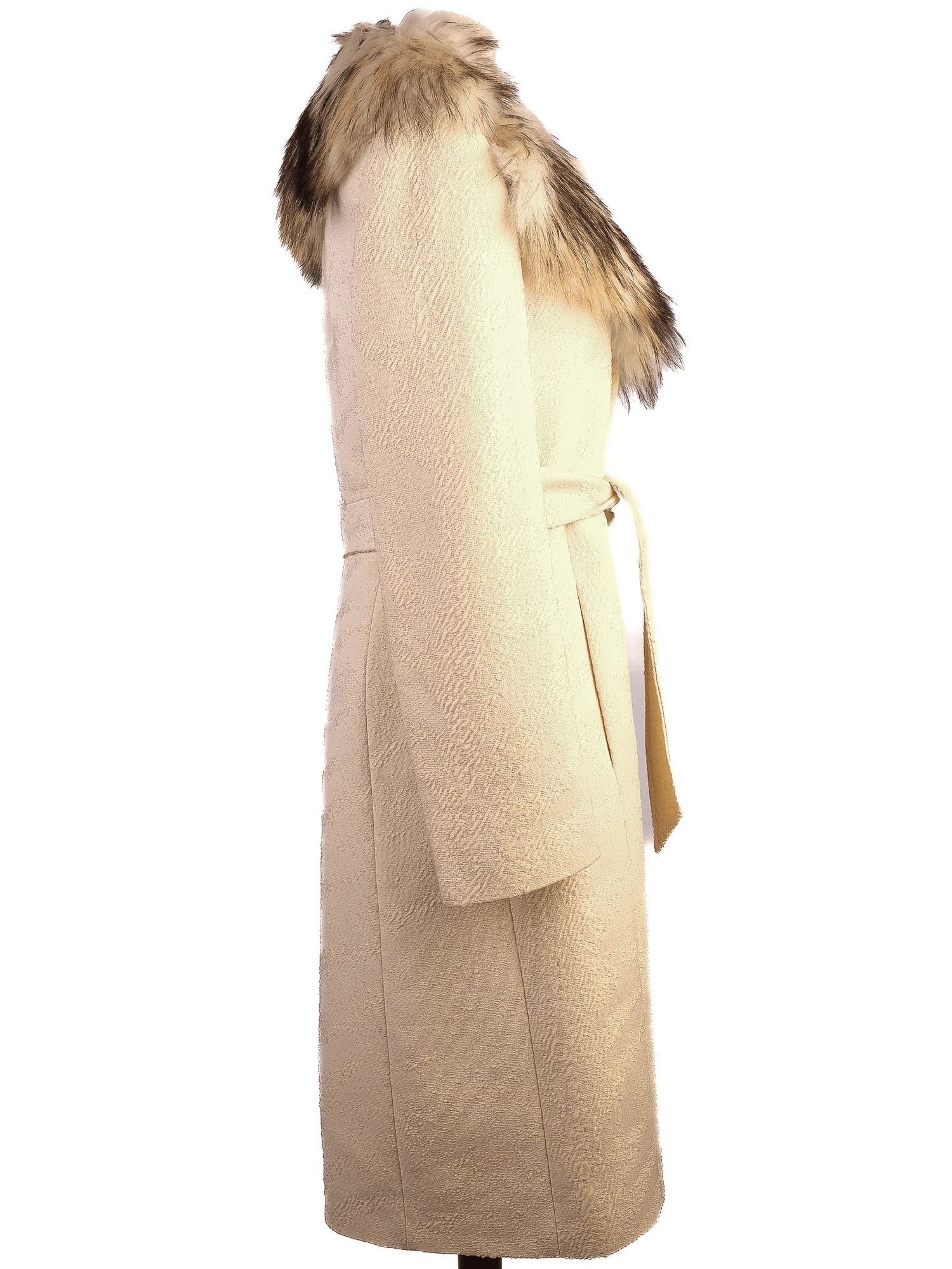 Excellent Valentino White Wool Coat with Fur Collar Size M