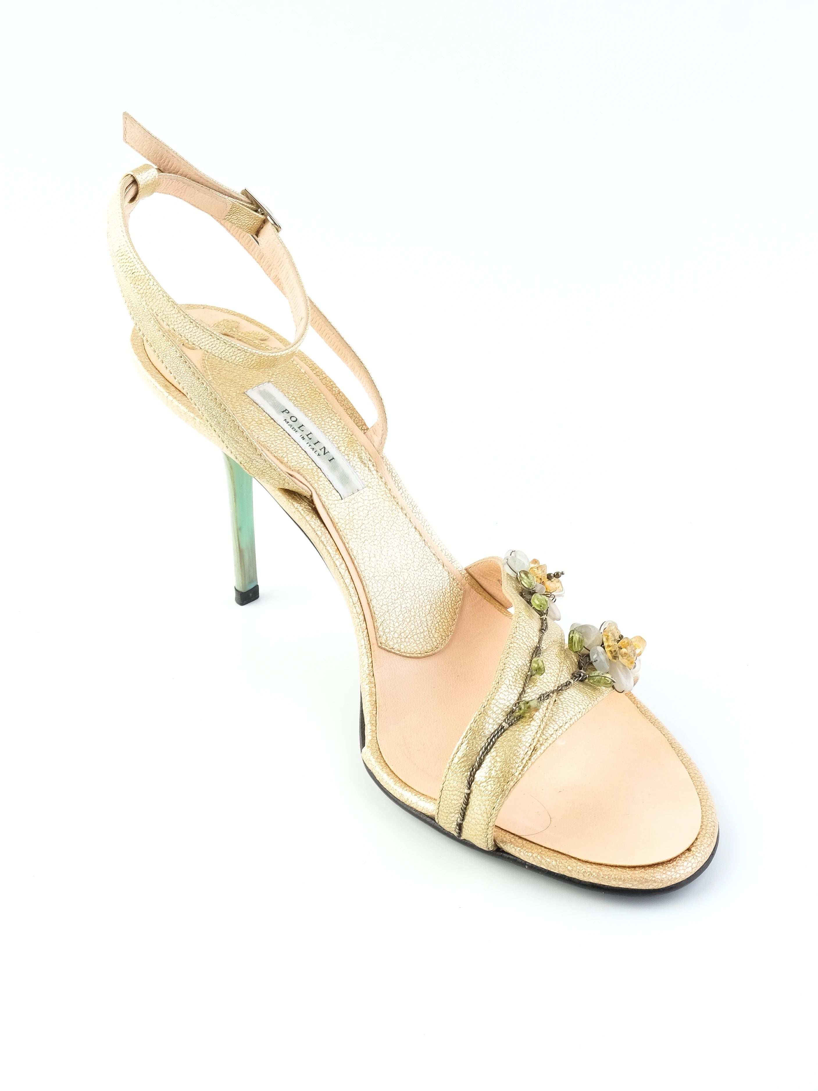 Perfect Pollini Yellow Leather High-Heeled Sandals Size 38