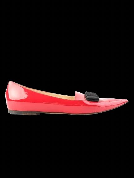 Good Jimmy Choo Red Leather Flat Shoes Size 39 with Black Bow