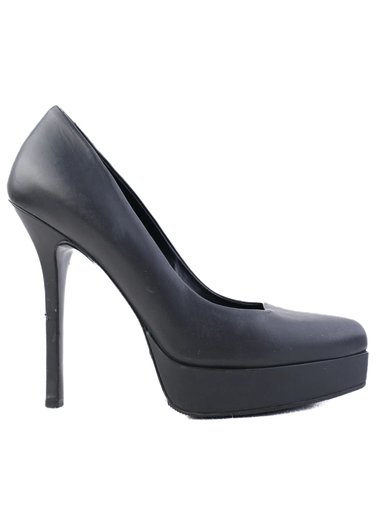 Excellent Gucci Black Leather High-Heeled Platform Shoes Size 36.5