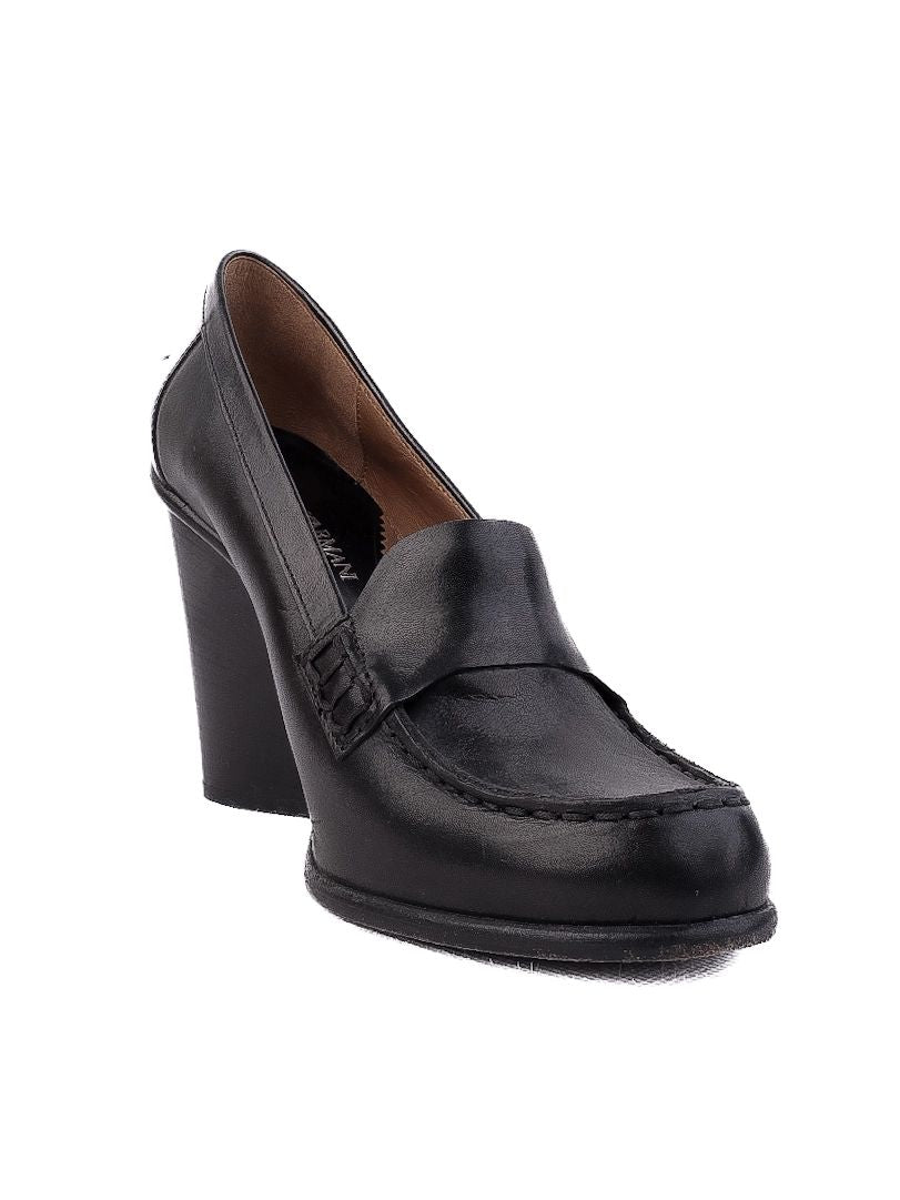 Excellent Emporio Armani Black Leather Loafer-Style Pumps Size 38