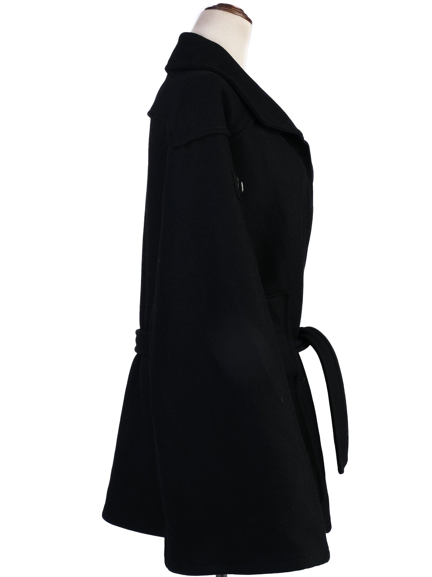 Excellent Bottega Veneta Black Wool Coat with Belt Size M