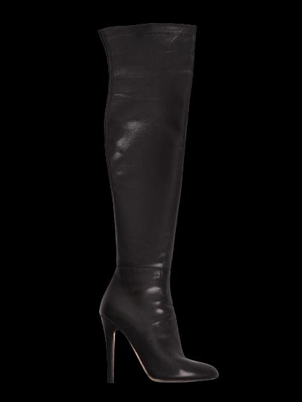 Good Jimmy Choo Black Leather Knee-High Stiletto Boots Size 36