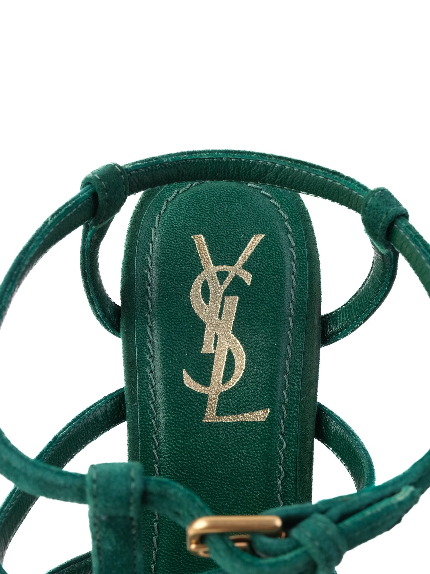 Perfect Yves Saint Laurent Green Leather High-Heeled Sandals Size 38