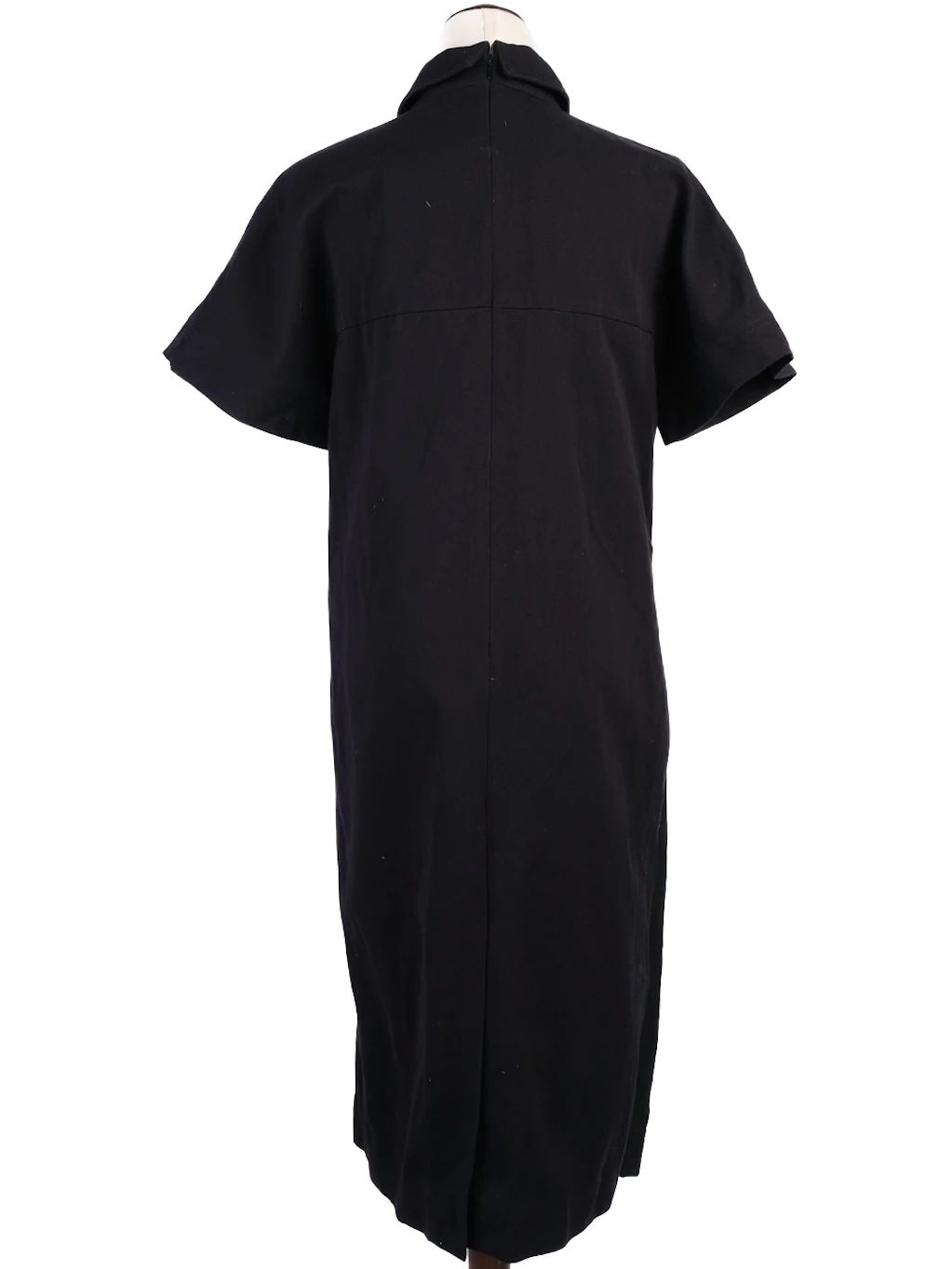 Excellent Celine Black Wool Dress XL with White Buttons