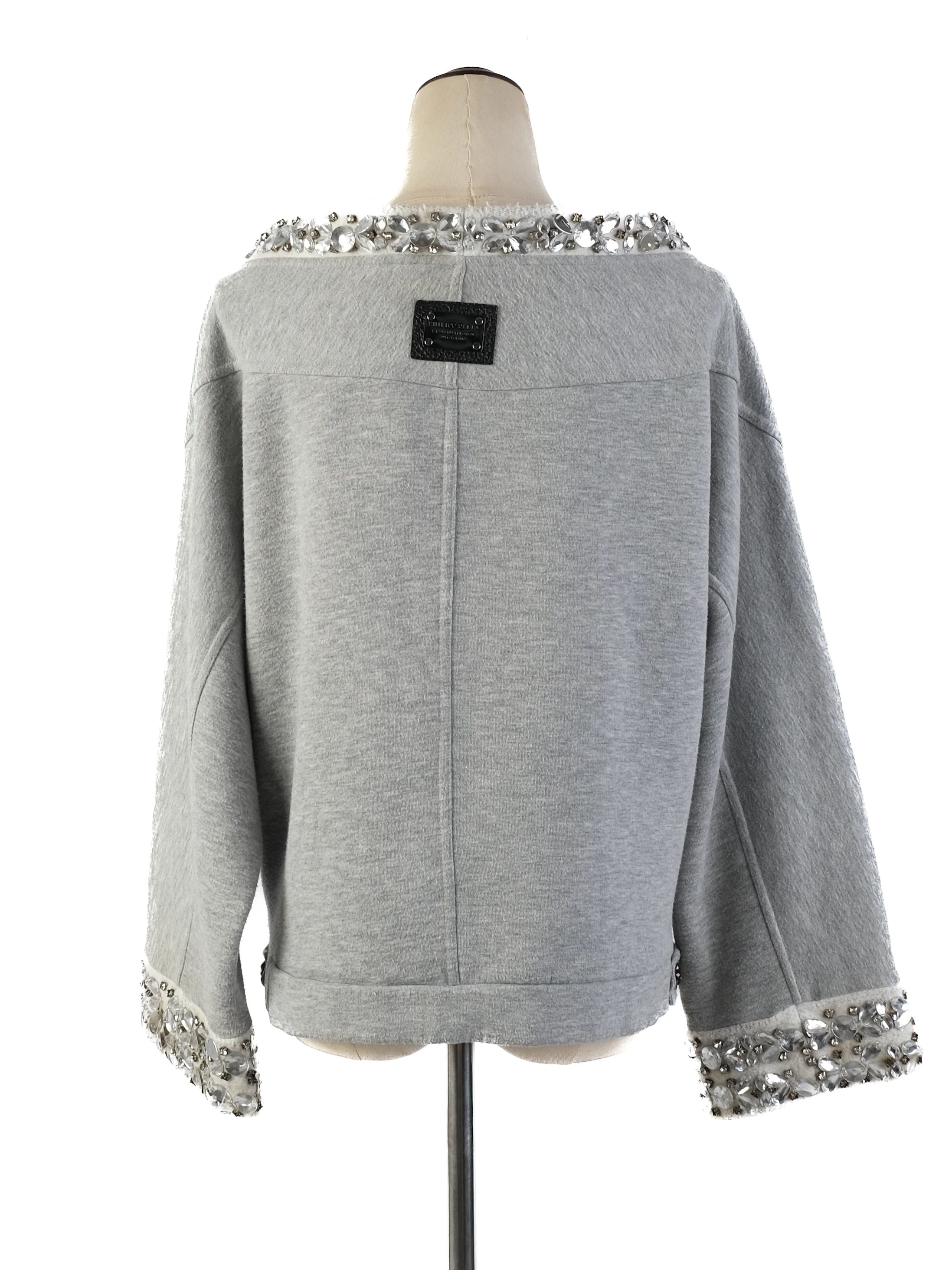 Excellent Phillipp Plein Gray Sweatshirt M with Graphic Deer & Embellishments