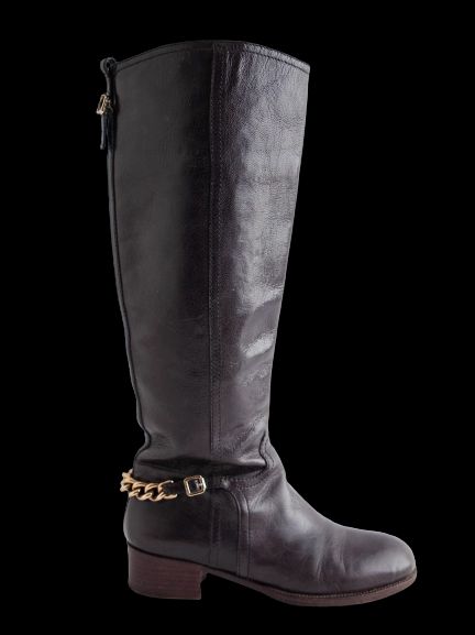 Good Tory Burch Blue Leather Boots with Gold Chain Size 37