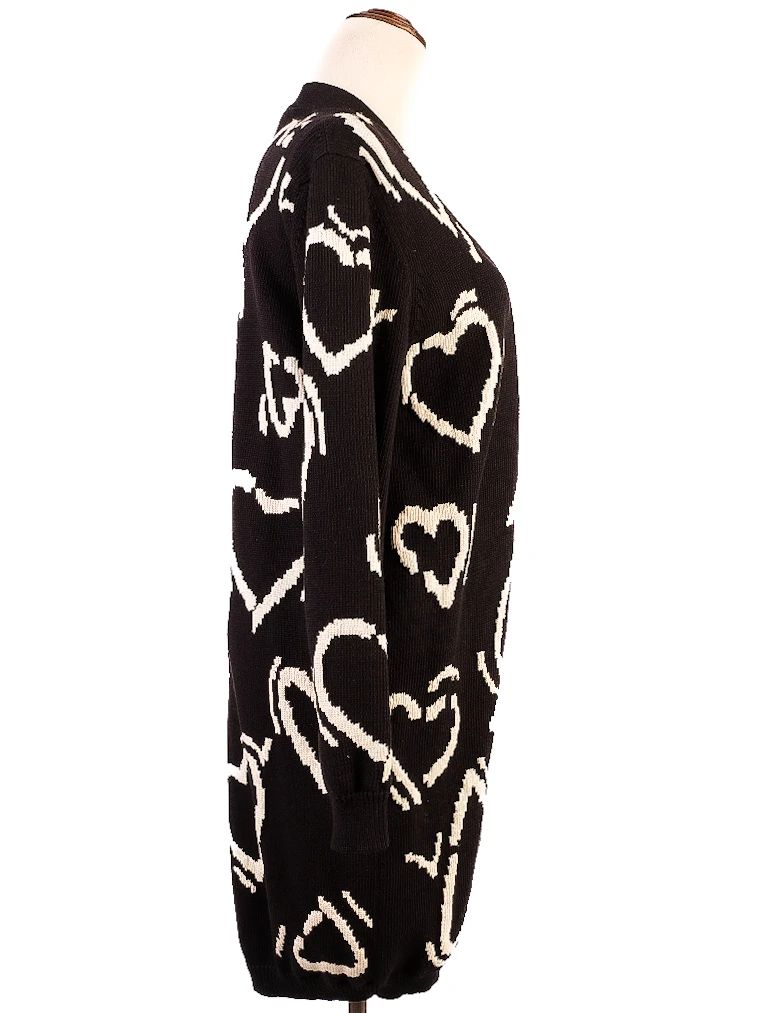 Excellent Max Mara Black Wool Cardigan Size S with Heart Pattern