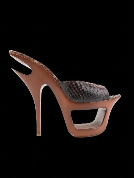Excellent Gianmarco Lorenzi Brown Leather High-Heeled Sandals Size 38
