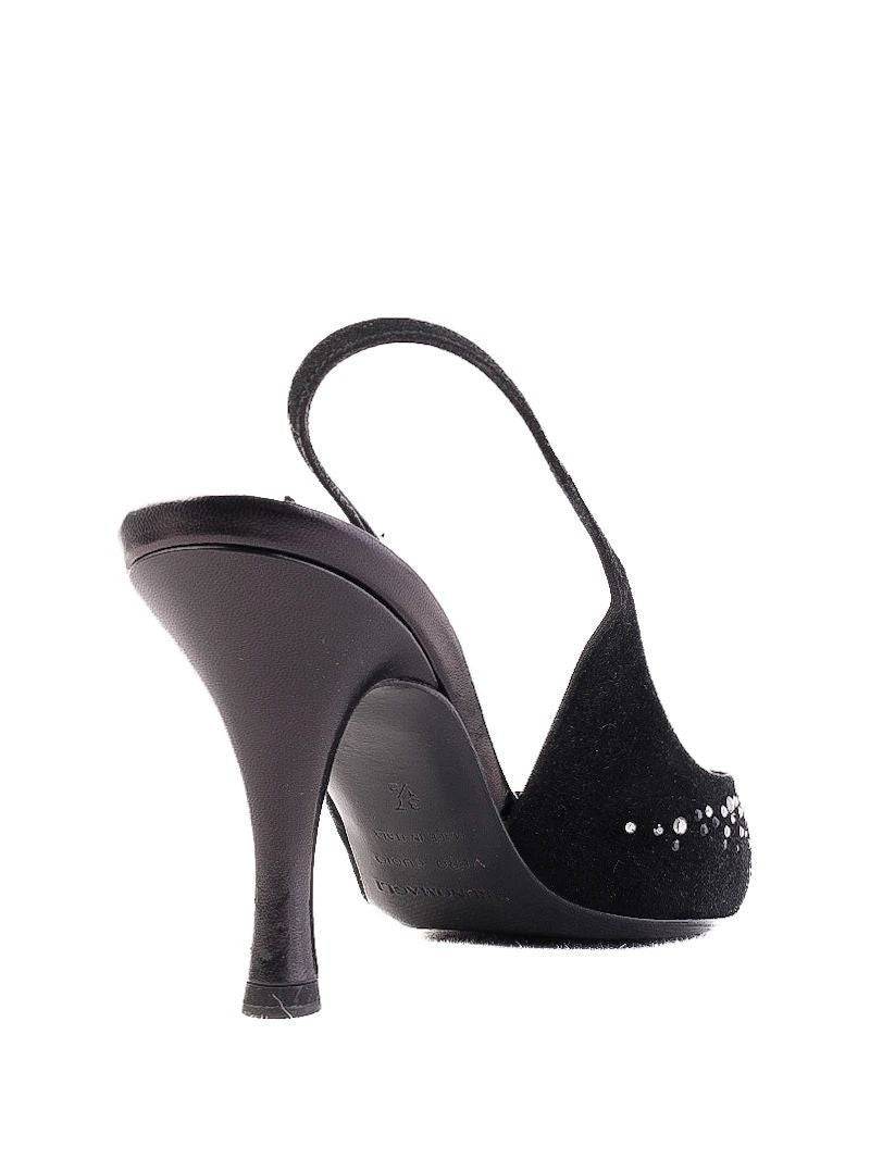 Bruno Magli Black High-Heeled Slingback Shoes Size 37.5 Excellent