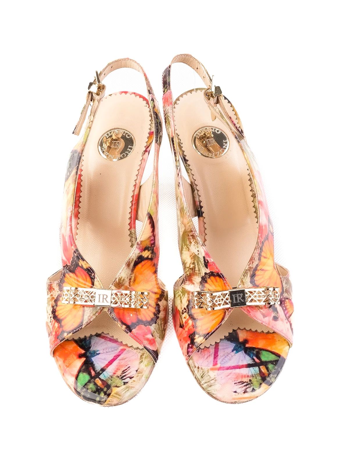 Excellent Renzoni Floral Leather High-Heeled Slingback Shoes Size 37