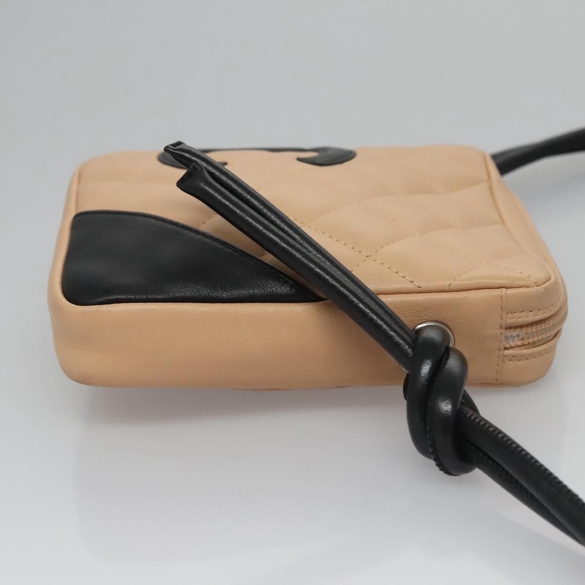 Chanel Cambon Line Shoulder Bag Leather Beige Black Cc Auth