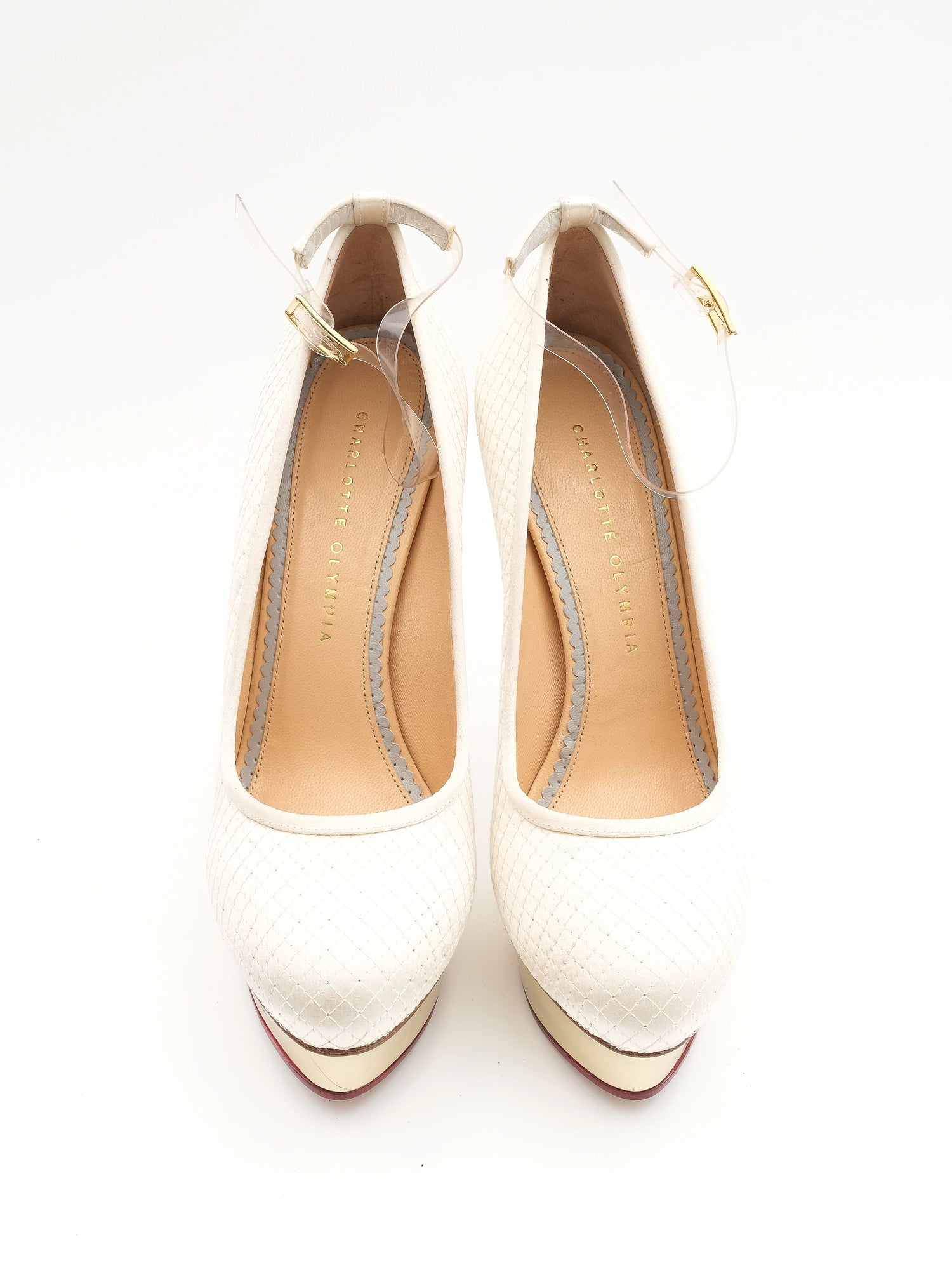 NEW Charlotte Olympia White Leather High-Heeled Platform Shoes Size 40