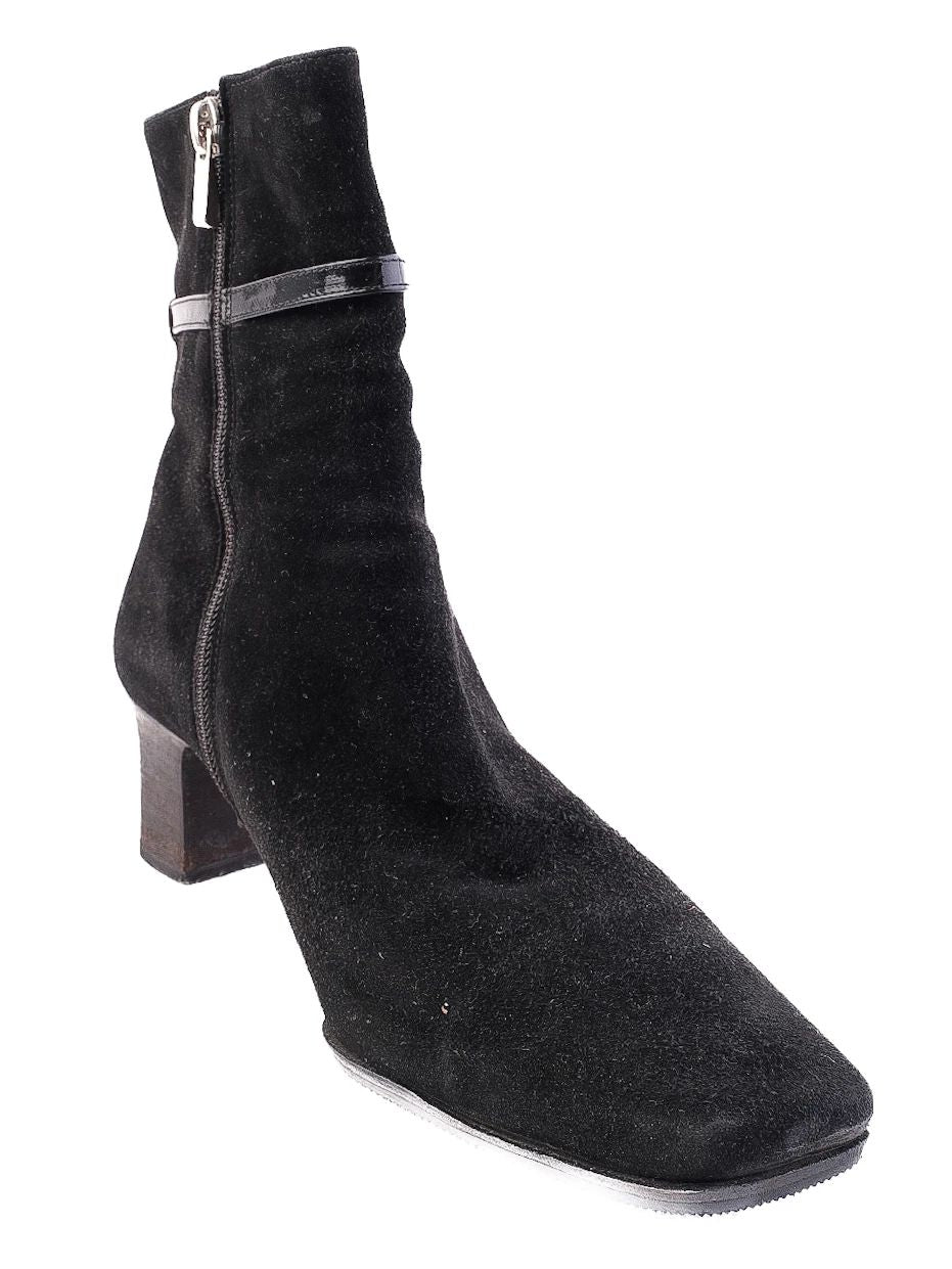 Bally Black Genuine Suede Ankle Boots with Patent Leather Strap Size 37