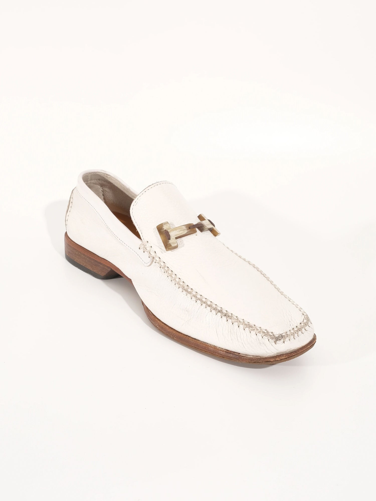 Excellent A.Testoni White Leather Loafers Size 43 with Wooden Sole