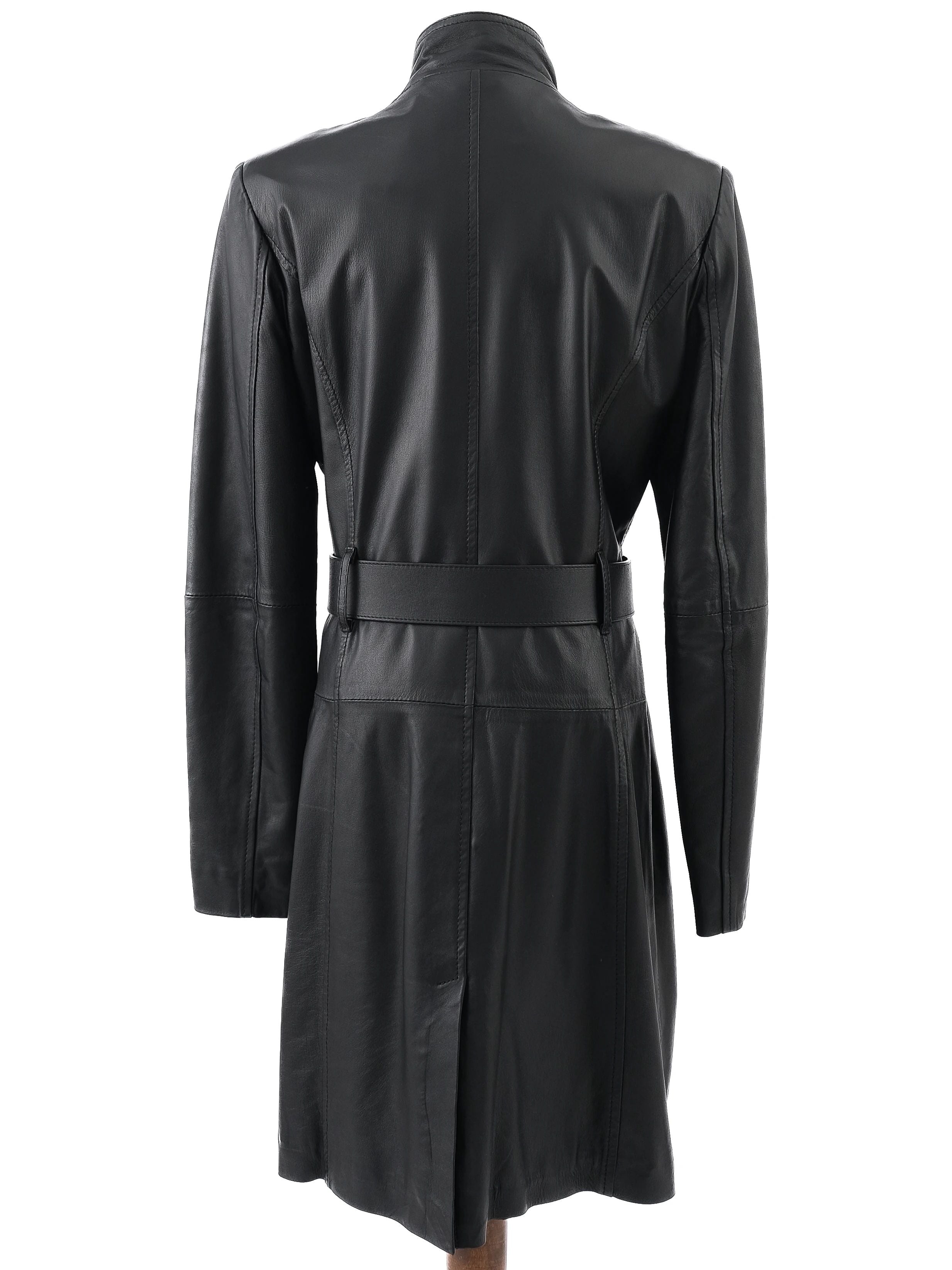 Excellent Elisabetta Franchi Black Leather Coat Size M