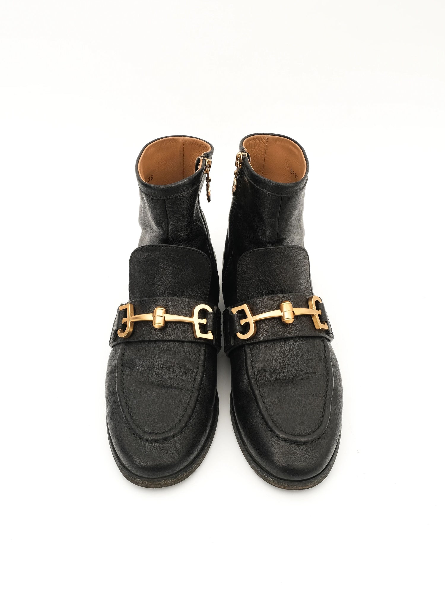 Excellent Fabi Black Leather Ankle Boots with Gold Buckle Size 36