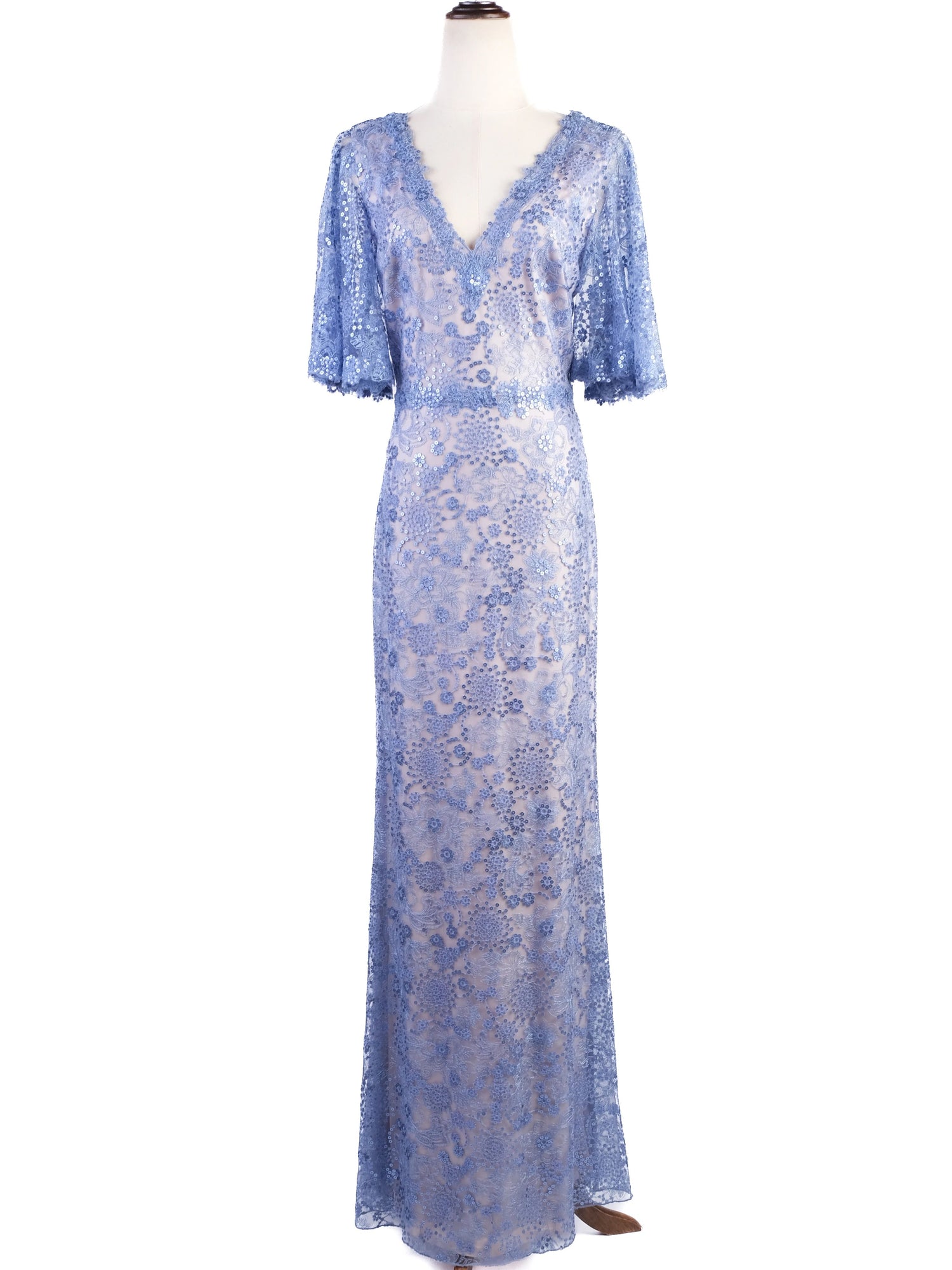 NEW Tadashi Light Blue Lace Gown Floral Patterns Size L