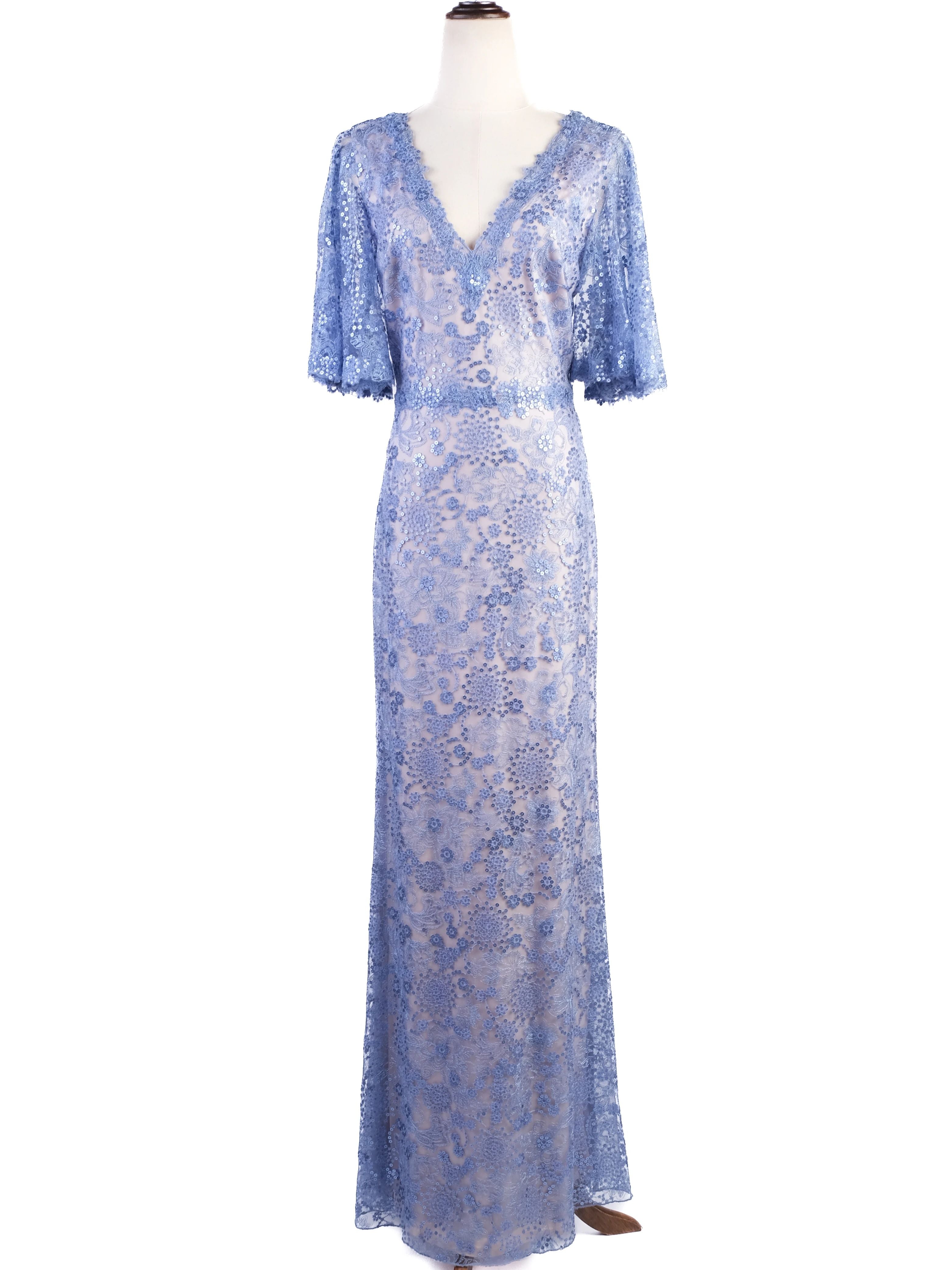 NEW Tadashi Light Blue Lace Gown Floral Patterns Size L