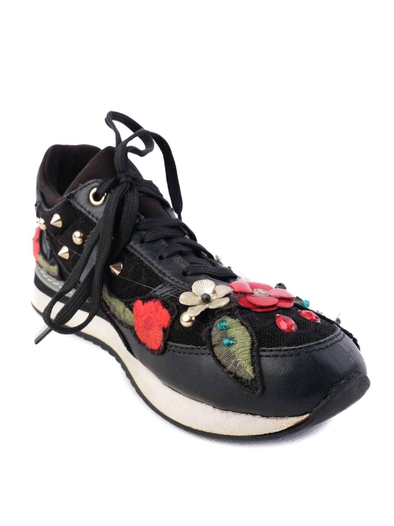 Excellent Dolce Gabbana Black Floral Embroidered Sneakers Women