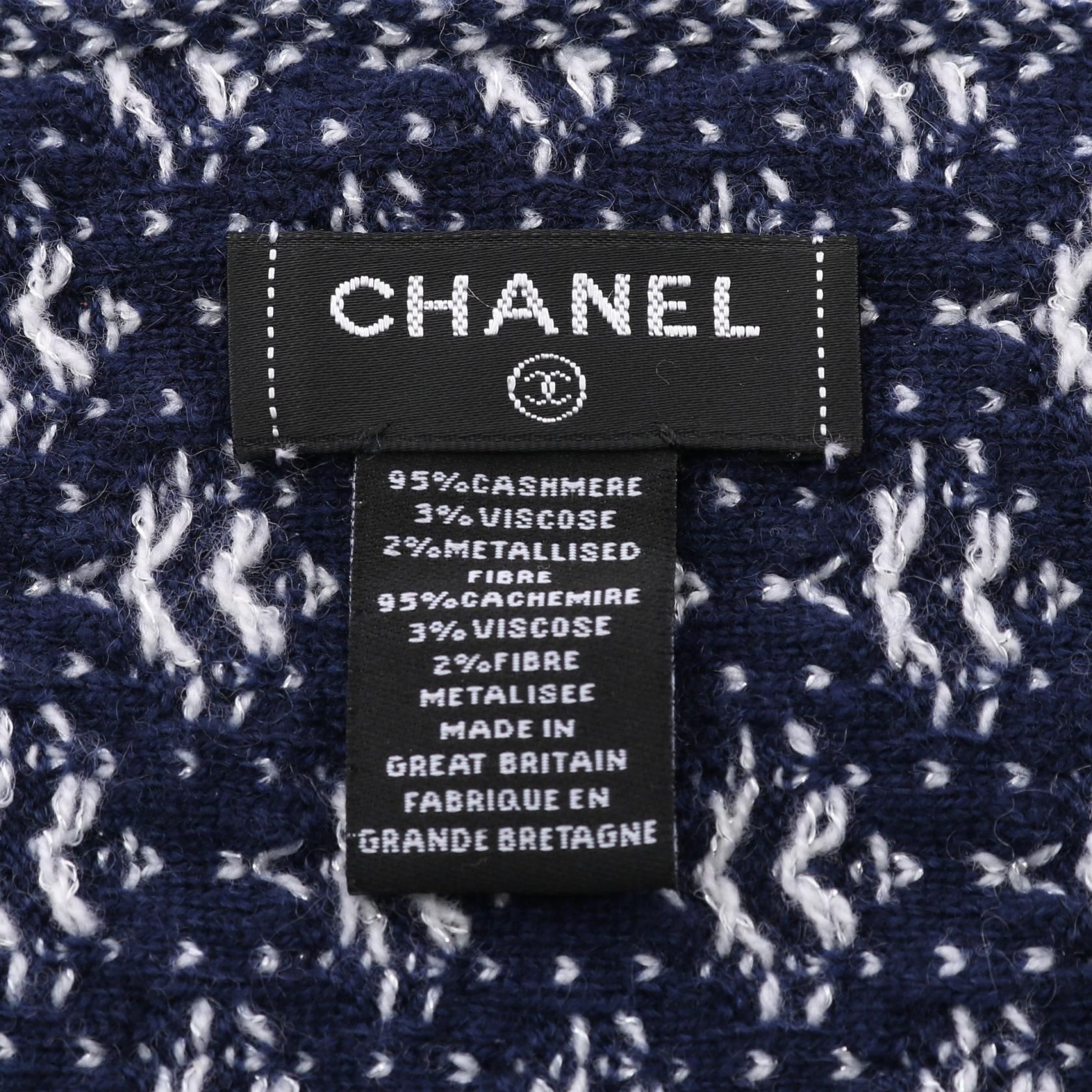 Chanel Navy White Scarf Other Cashmere