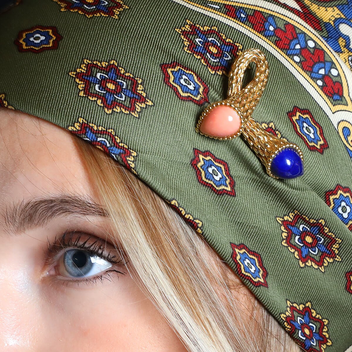Boucheron Serpent Boheme lapis lazuli, coral and gold brooch