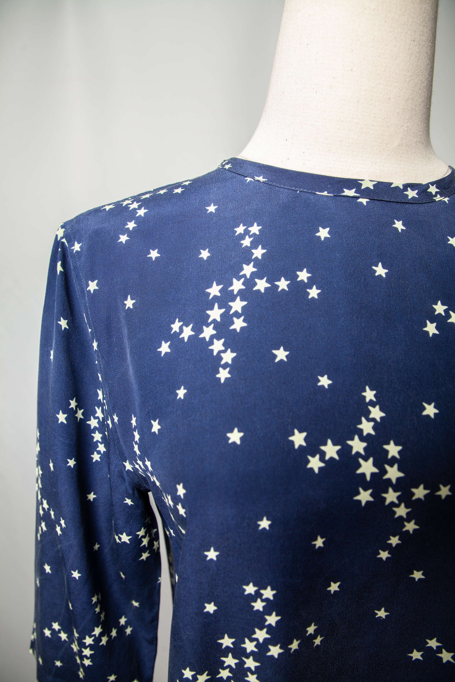 Good Condition Equipment Blue Silk Dress Size S with Star Pattern