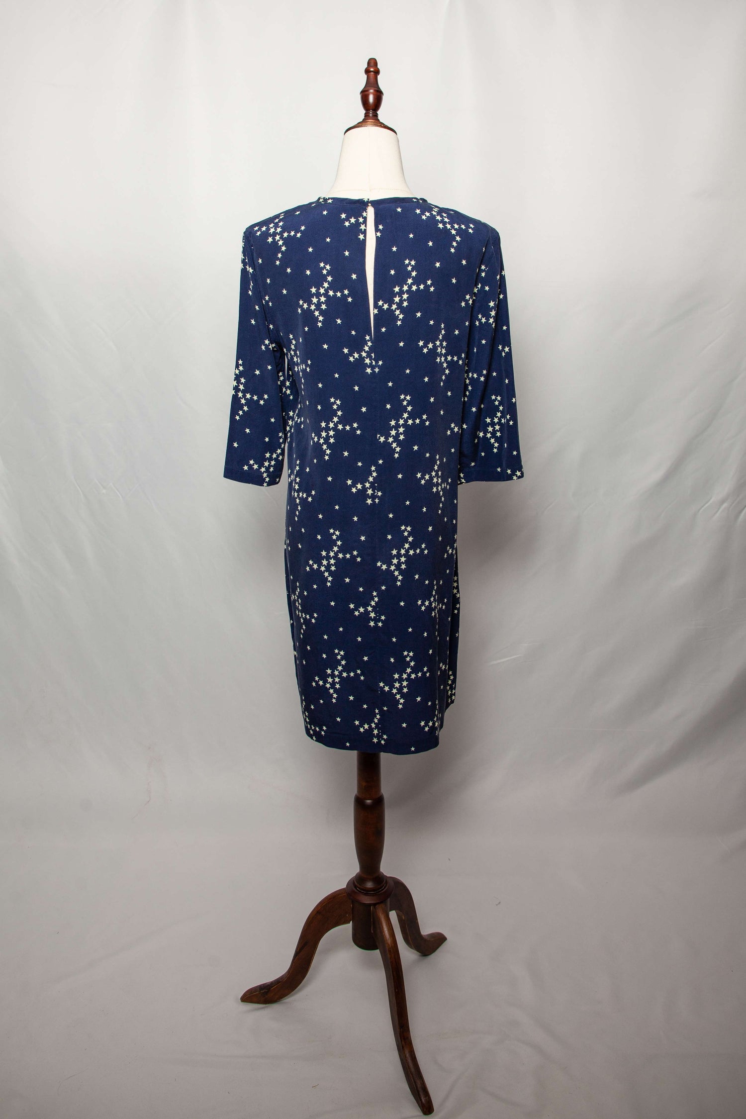 Good Condition Equipment Blue Silk Dress Size S with Star Pattern