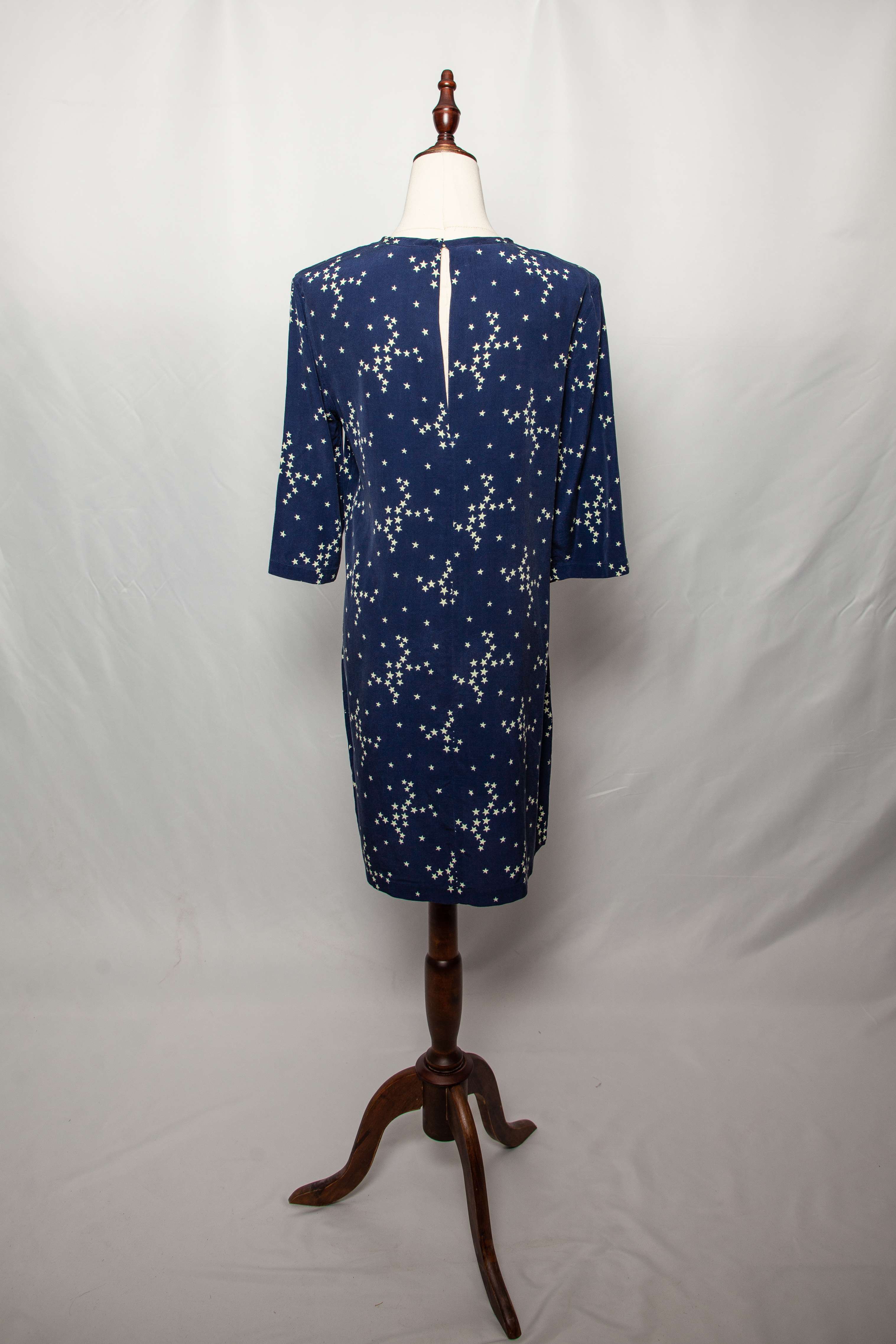 Good Condition Equipment Blue Silk Dress Size S with Star Pattern