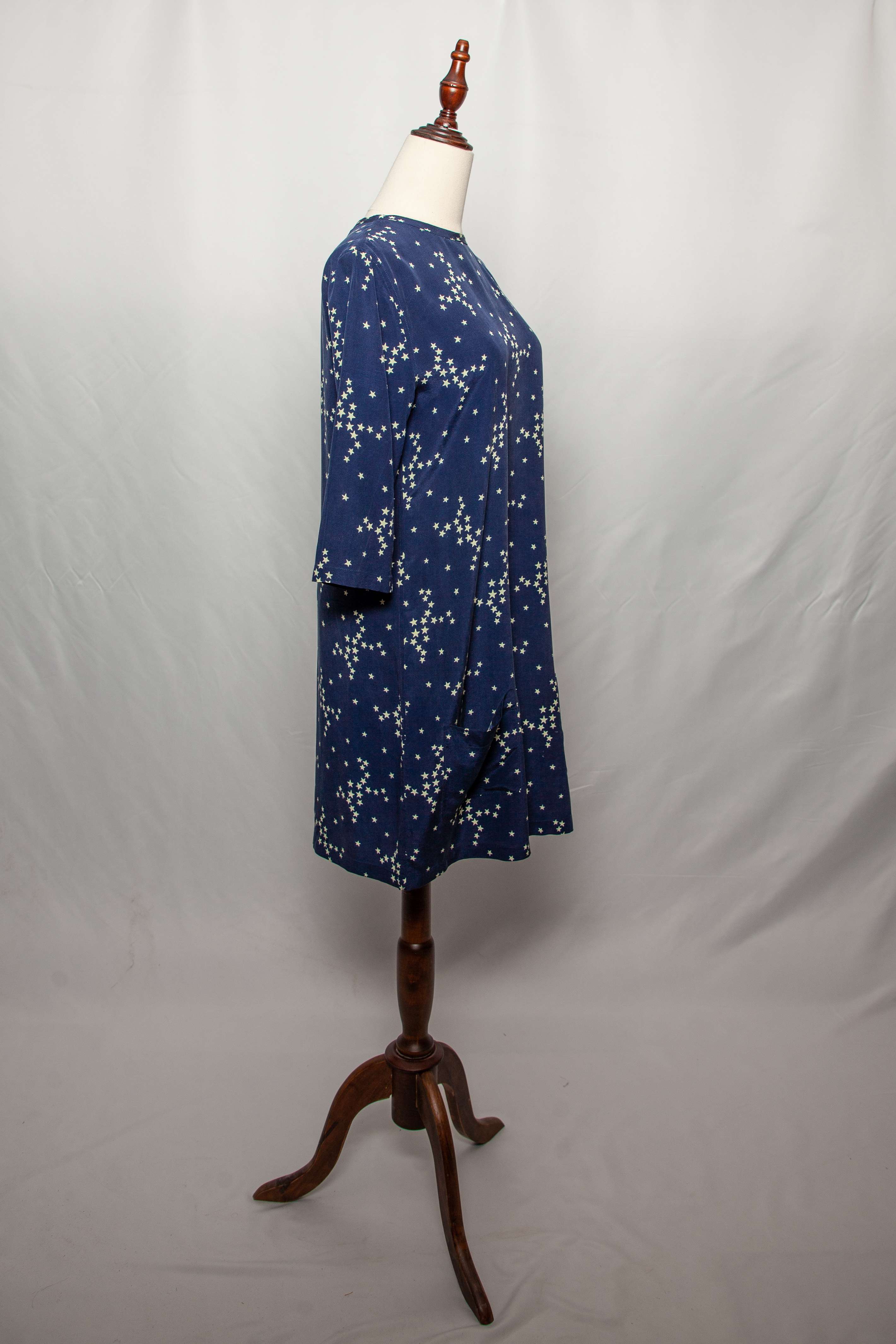 Good Condition Equipment Blue Silk Dress Size S with Star Pattern