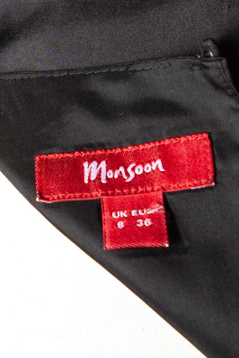 Good Monsoon Black Silk Dress Size S V-Neck with Embellished Sleeves