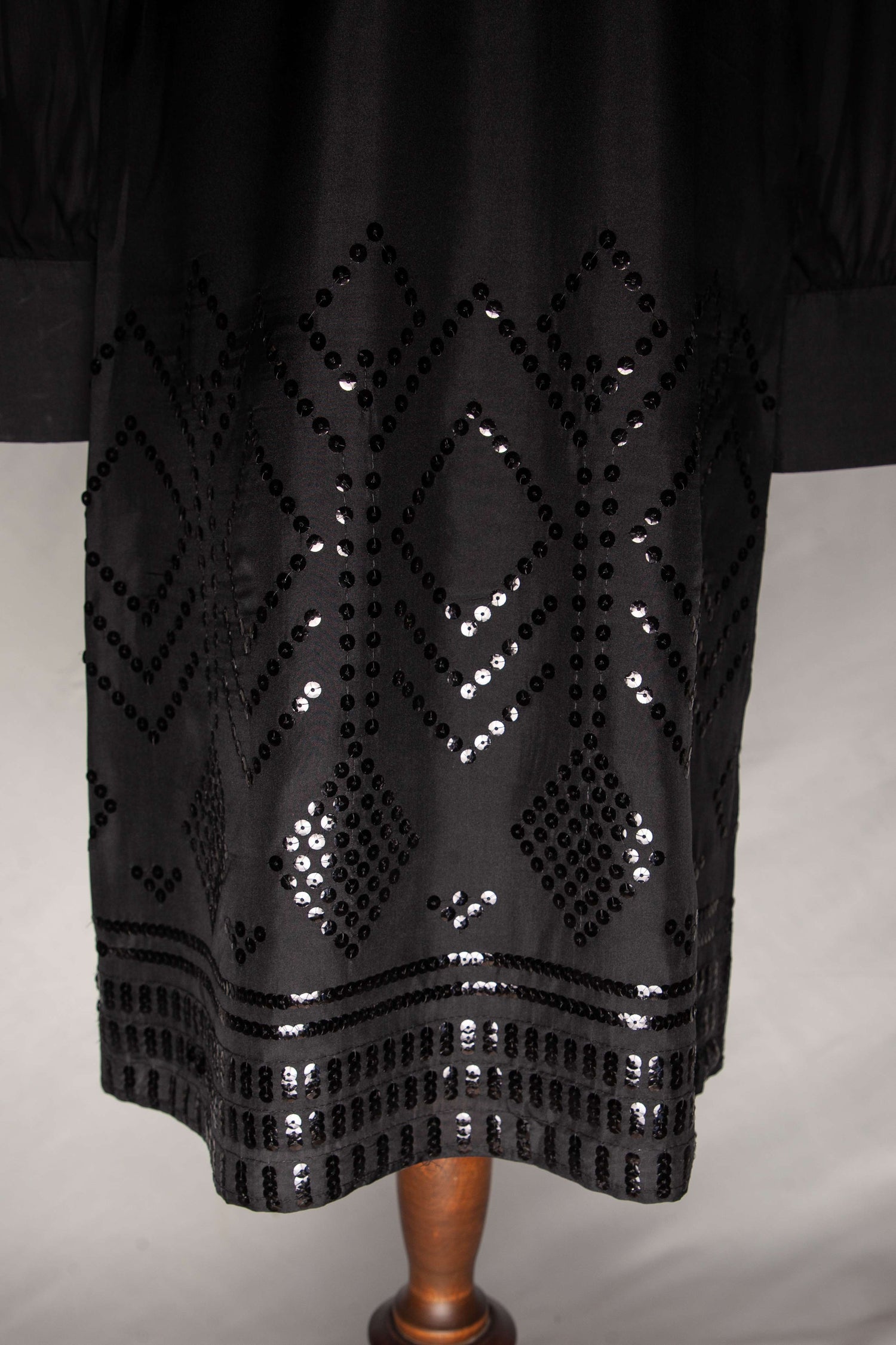 Good Monsoon Black Silk Dress Size S V-Neck with Embellished Sleeves