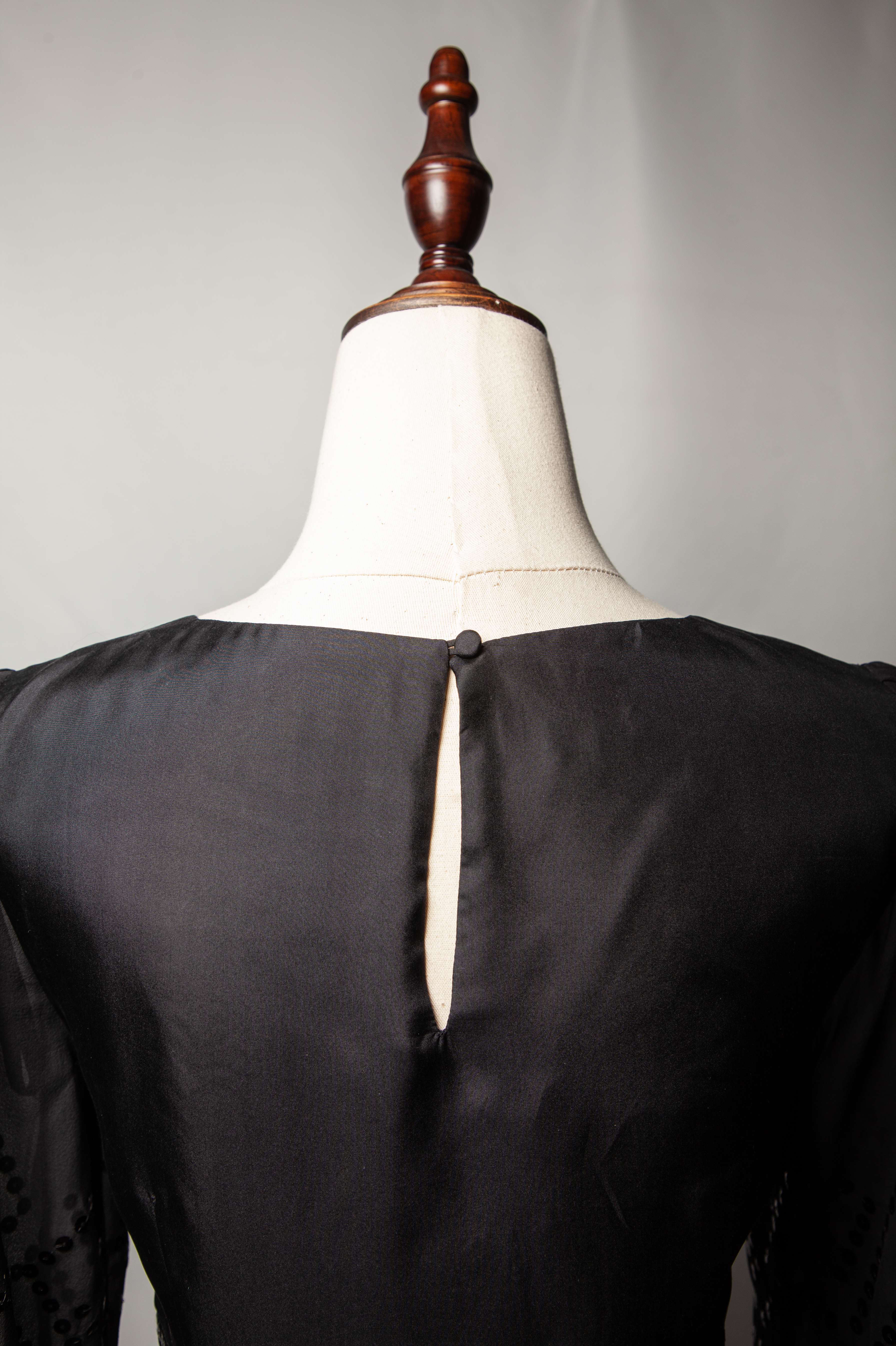 Good Monsoon Black Silk Dress Size S V-Neck with Embellished Sleeves