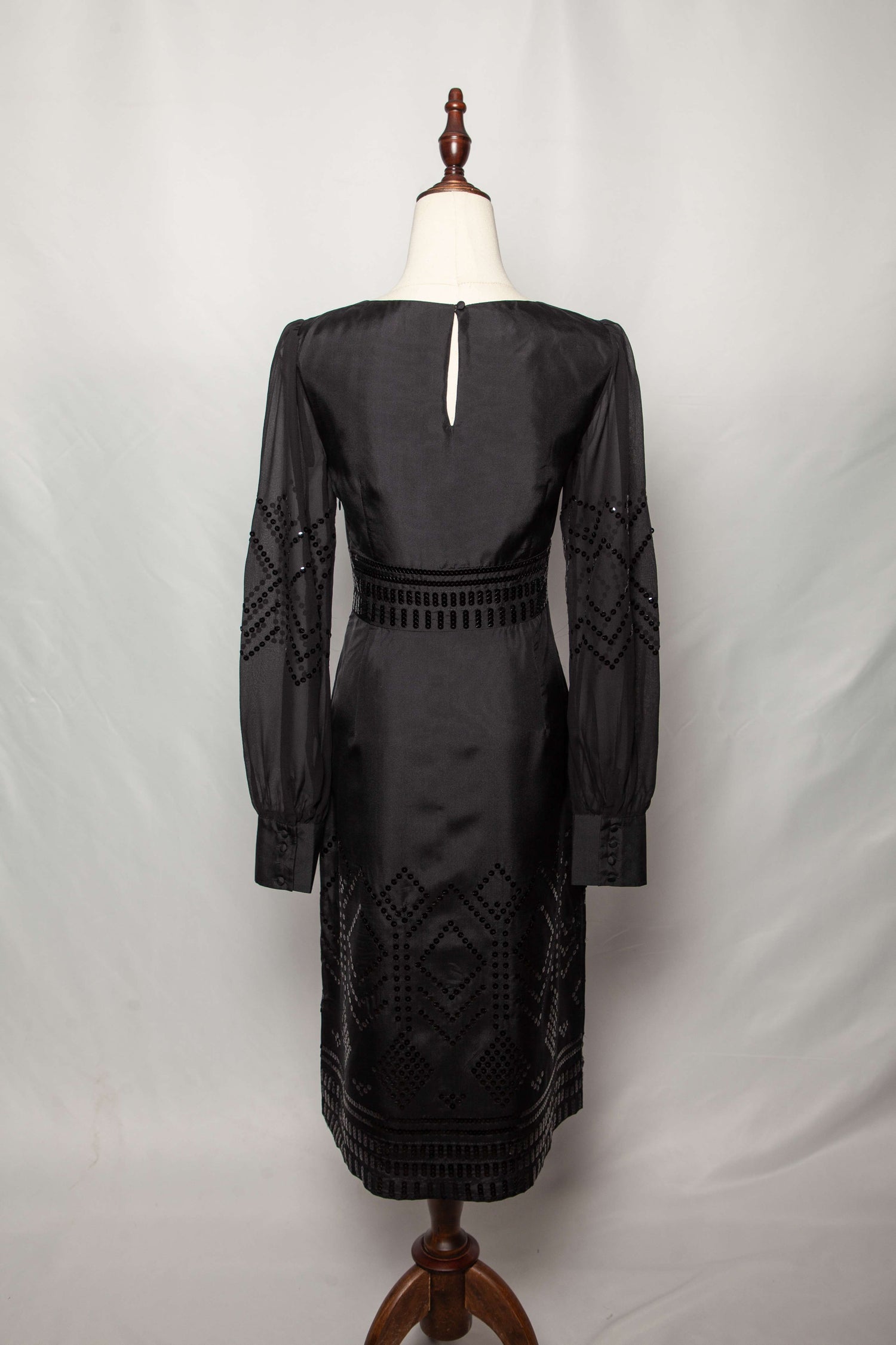 Good Monsoon Black Silk Dress Size S V-Neck with Embellished Sleeves