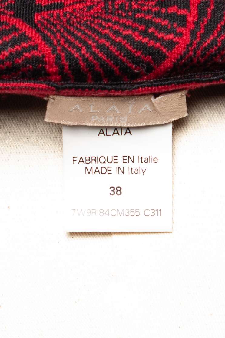 Excellent Alaia Red Cashmere Wool Dress with Scalloped Details