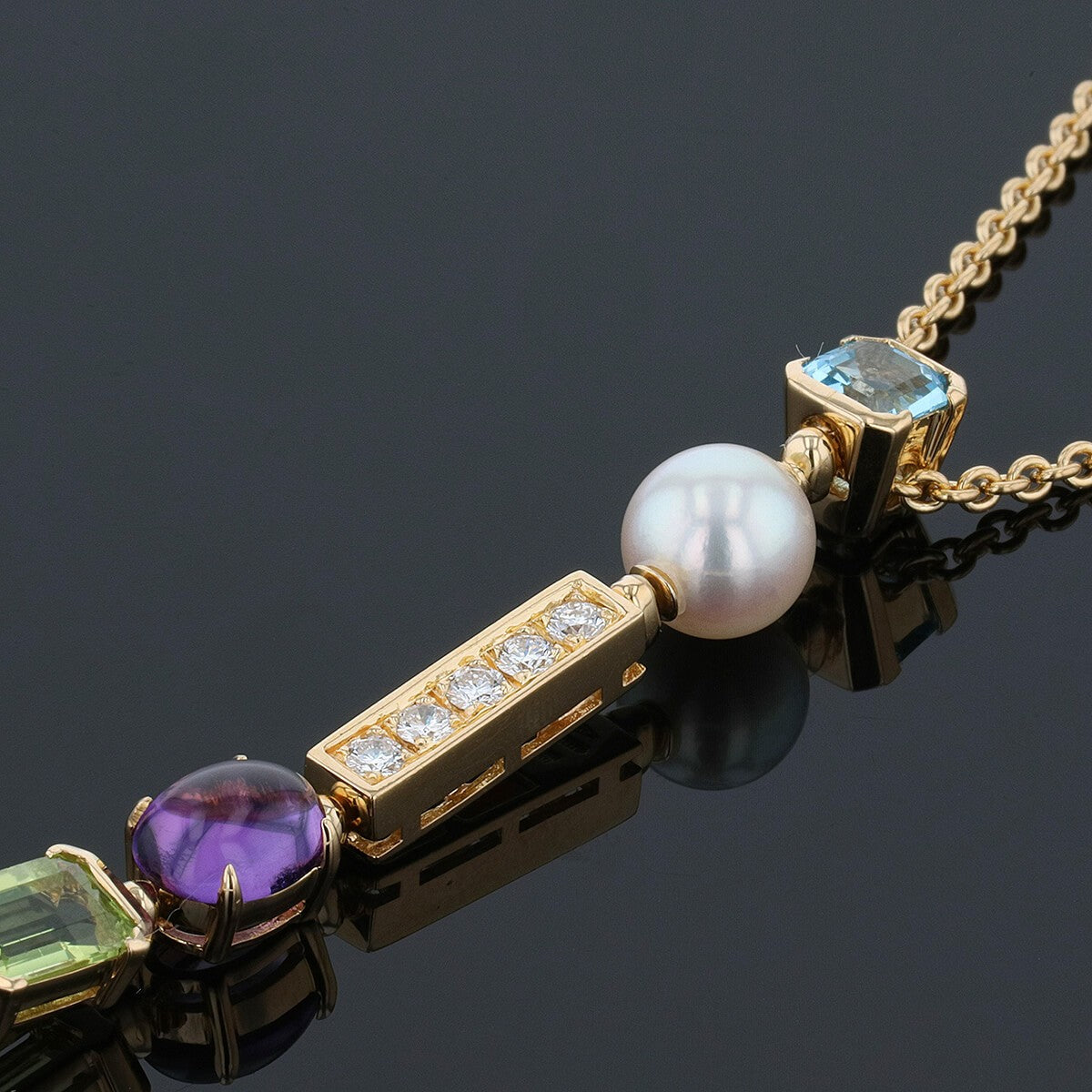 Bulgari Allegra cultured pearls, topaz, amethyst, peridot, tourmaline, diamonds and gold necklace