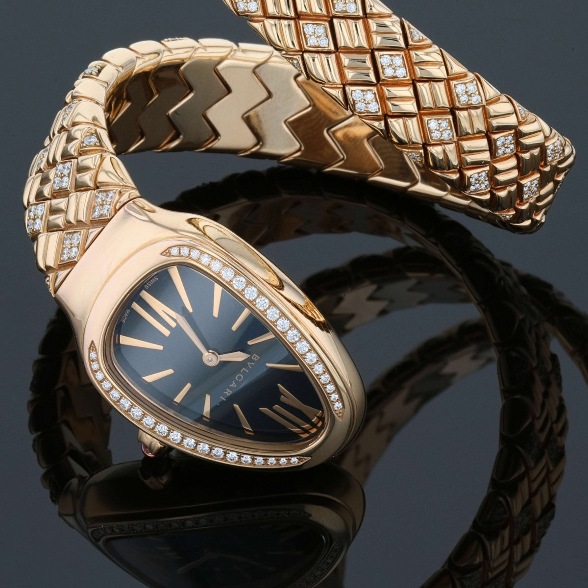 Bulgari Serpenti Spiga Double diamonds, rubellite and gold watch