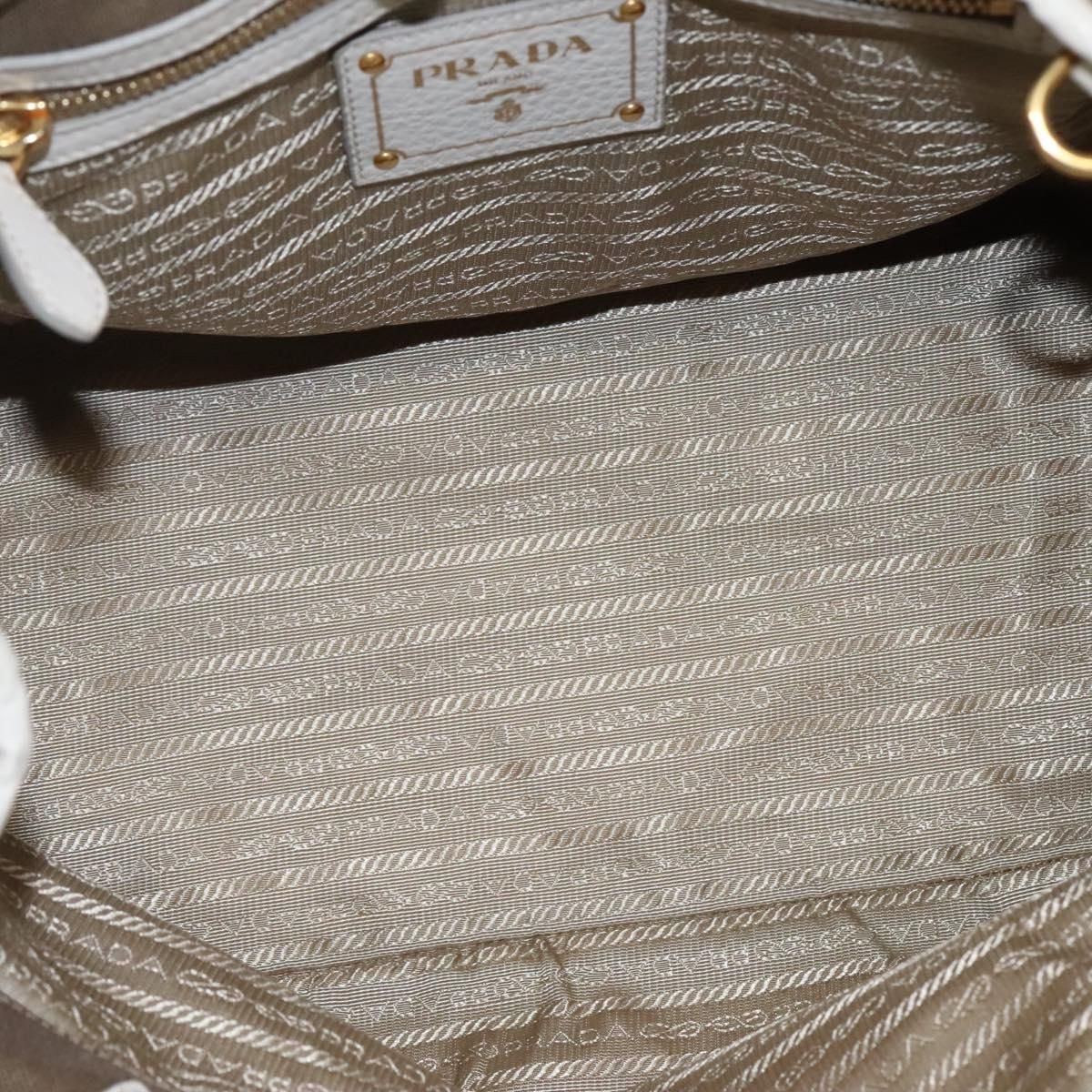 Prada Hand Bag Canvas Beige White Gold Auth