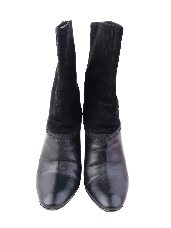 Escada Black Leather High-Heeled Boots Size 37 Perfect Condition
