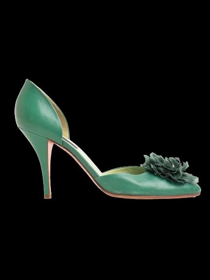 Good Sergio Rossi Green Leather High-Heeled Shoes with Floral Detail