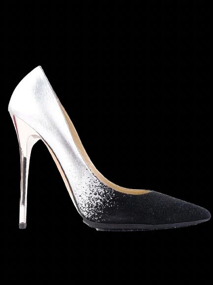 Excellent Jimmy Choo Black Silver High-Heeled Shoes Leather Women&