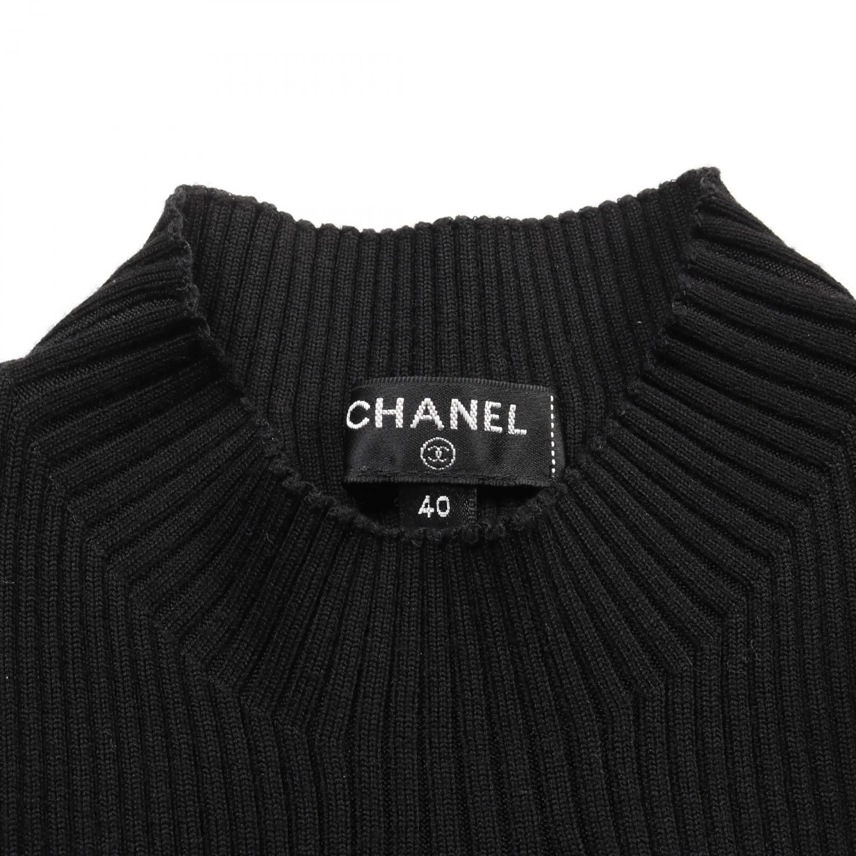Chanel Black Coco Mark Clover Knit Rayon Wool P 64687k 60670