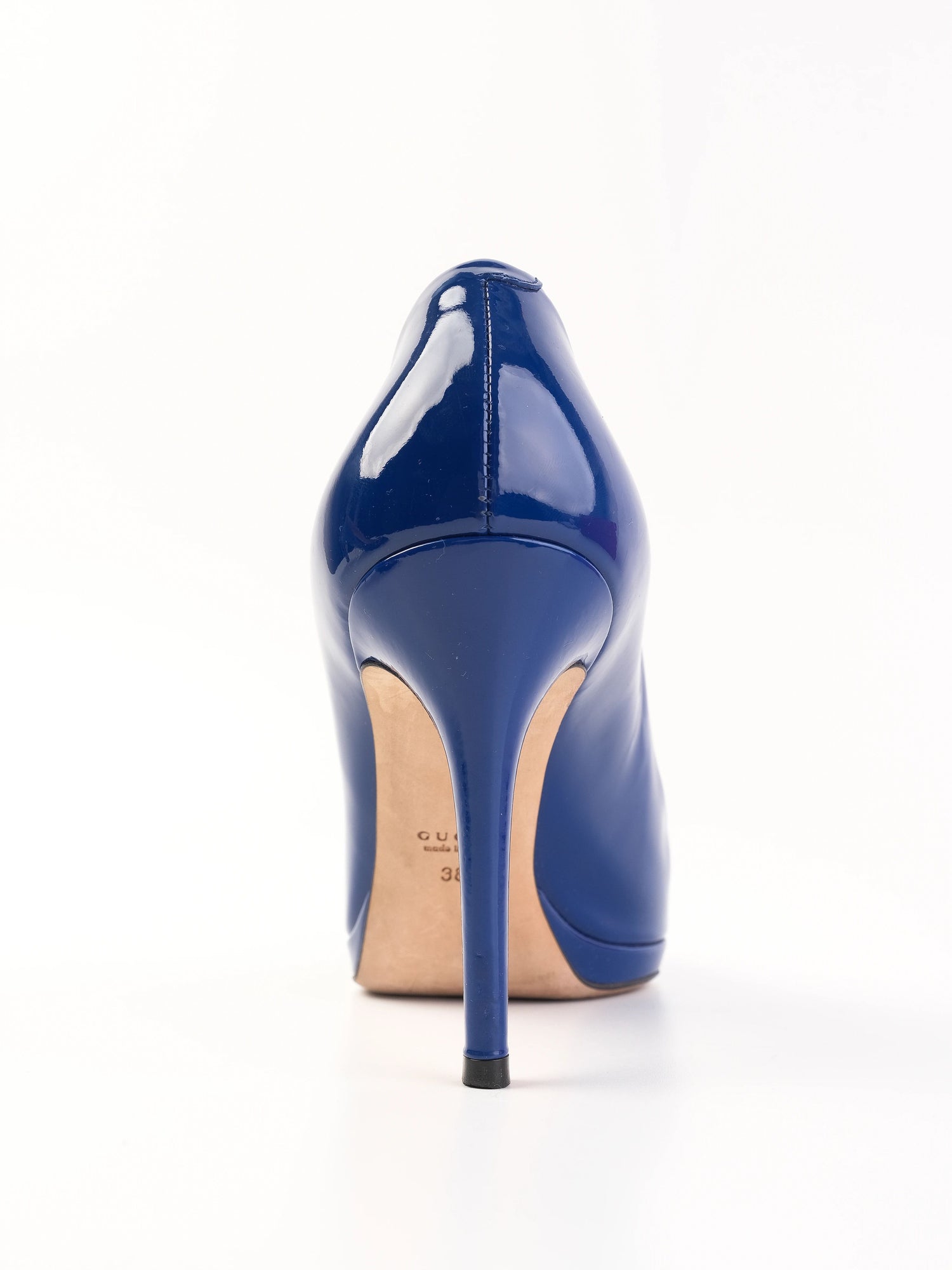 Excellent Gucci Blue Leather High-Heeled Peep-Toe Shoes Size 38