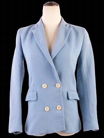 Excellent Sandro Blue Wool Double-Breasted Blazer Women Size Unknown