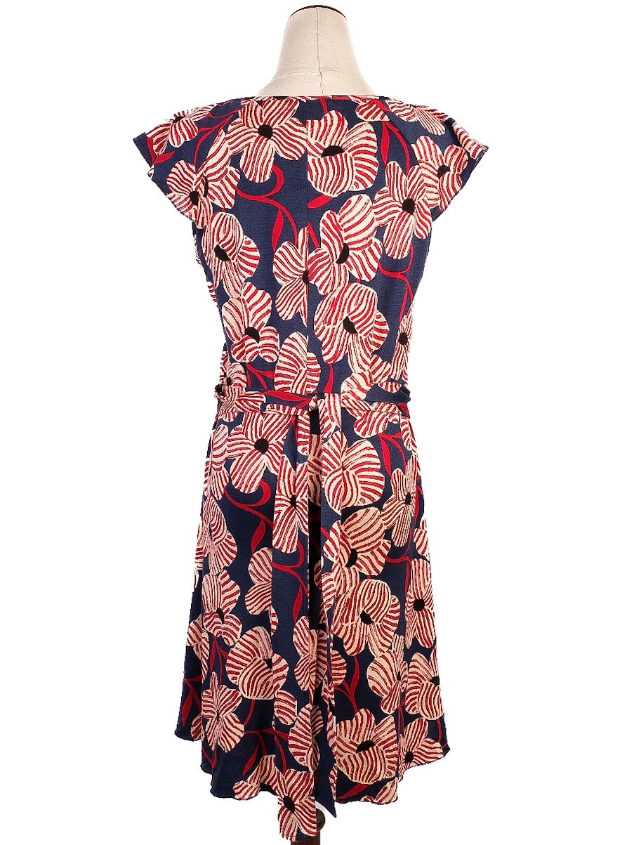 Moschino Floral Silk Dress in Blue with Red & White Accents