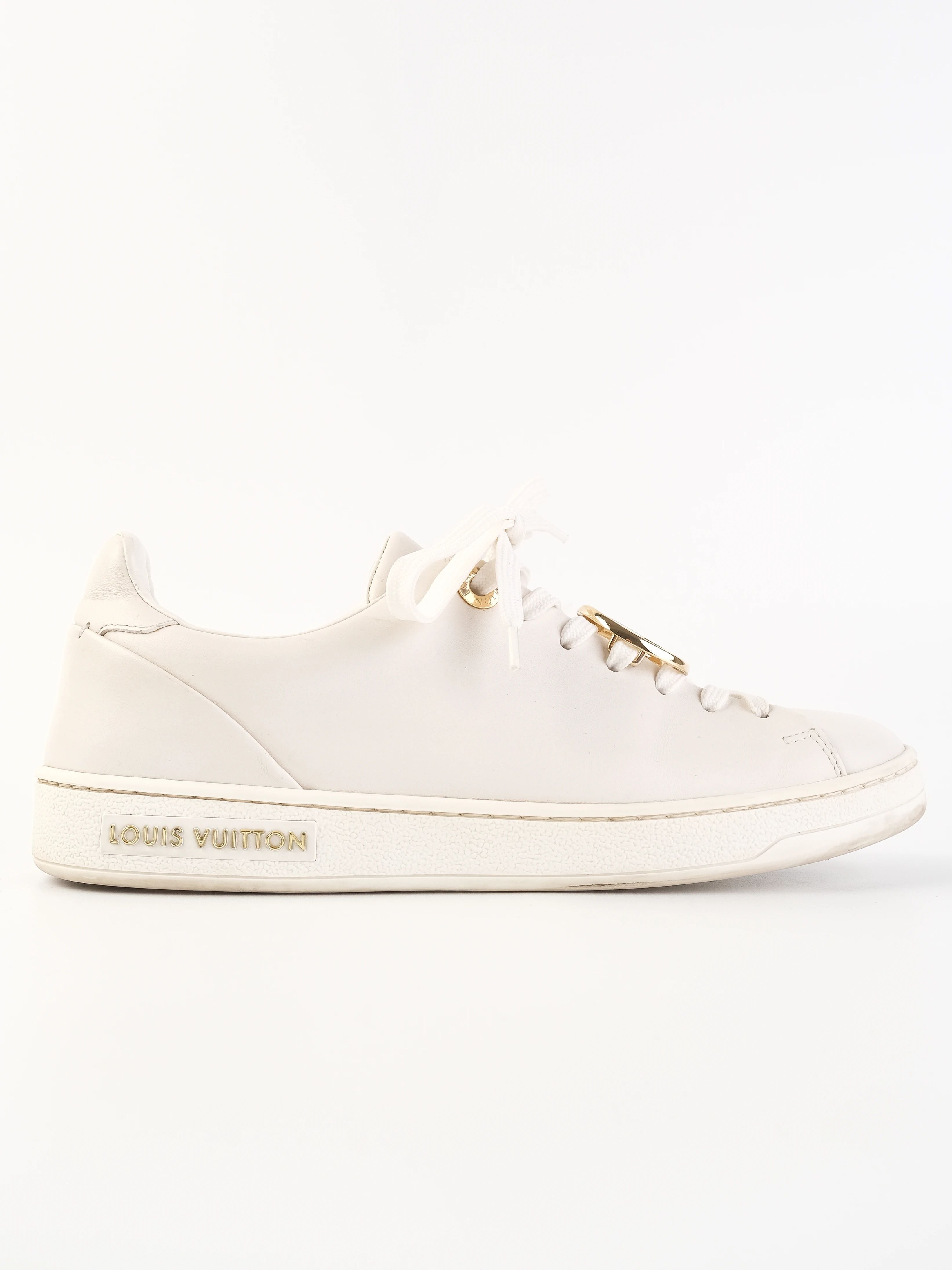 Excellent Louis Vuitton White Leather Sneakers Size 35 with Logo