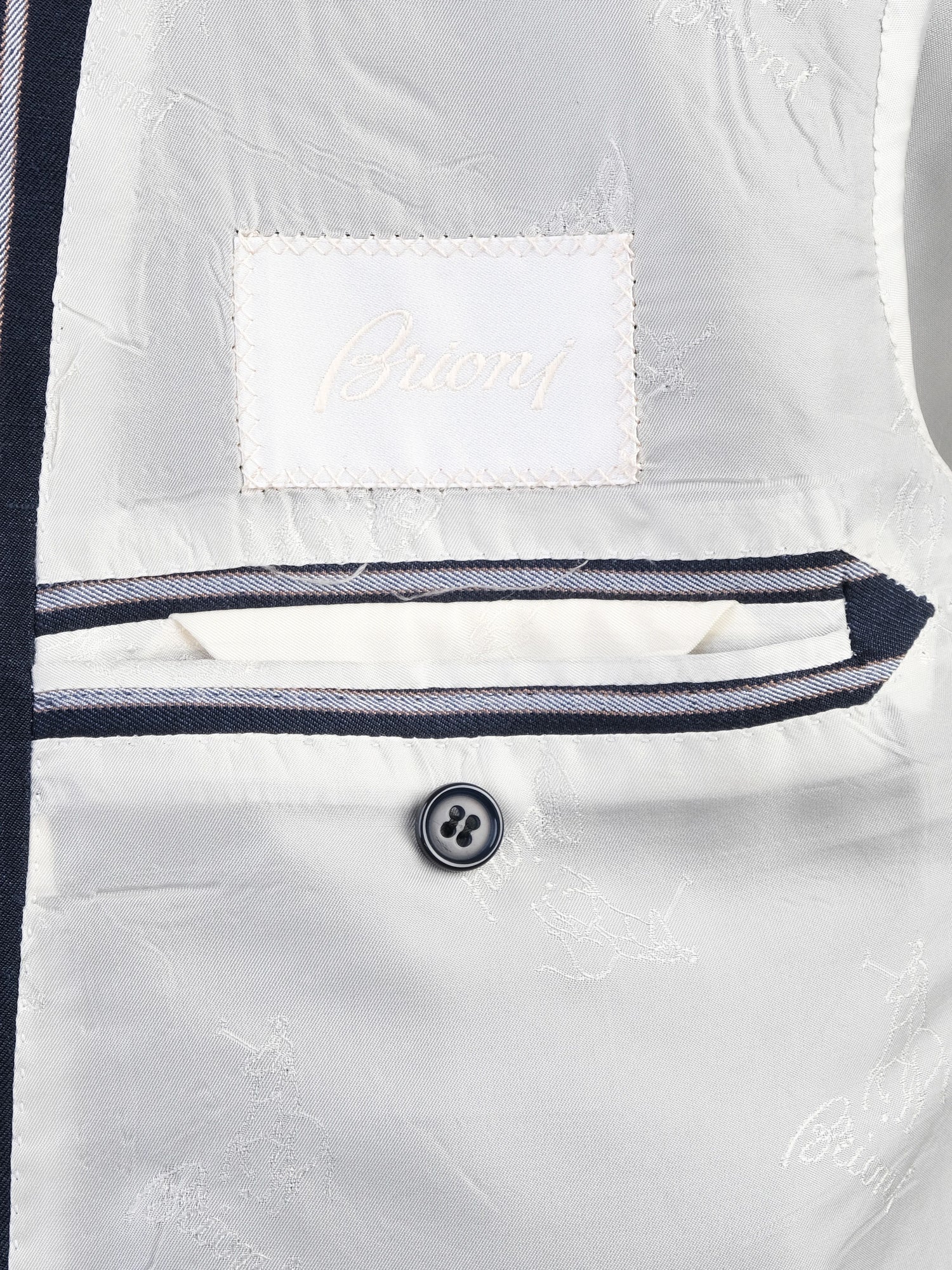 Excellent BRIONI Blue Silk Jacket with White Stripes Size XXL