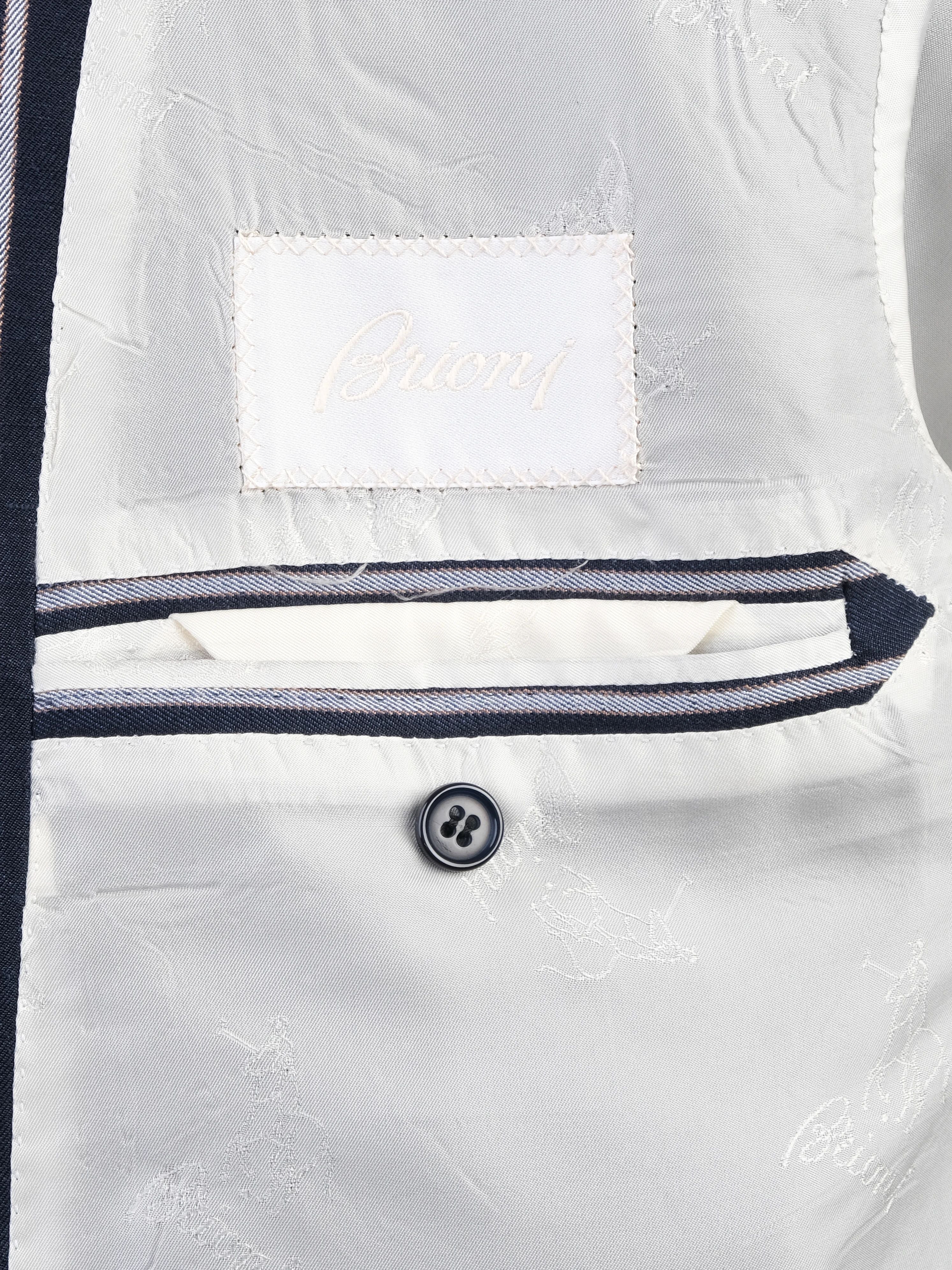 Excellent BRIONI Blue Silk Jacket with White Stripes Size XXL