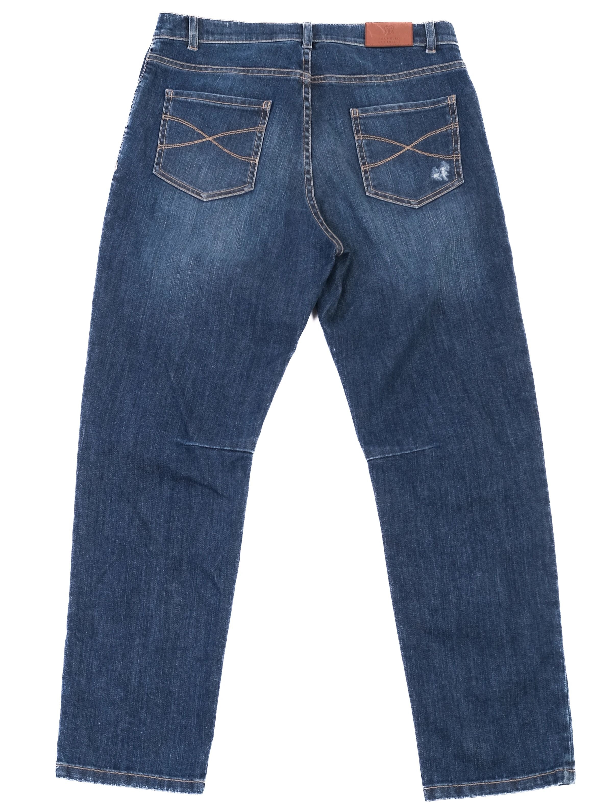 Brunello Cucinelli Blue Distressed Jeans Size 12 Cotton Natural