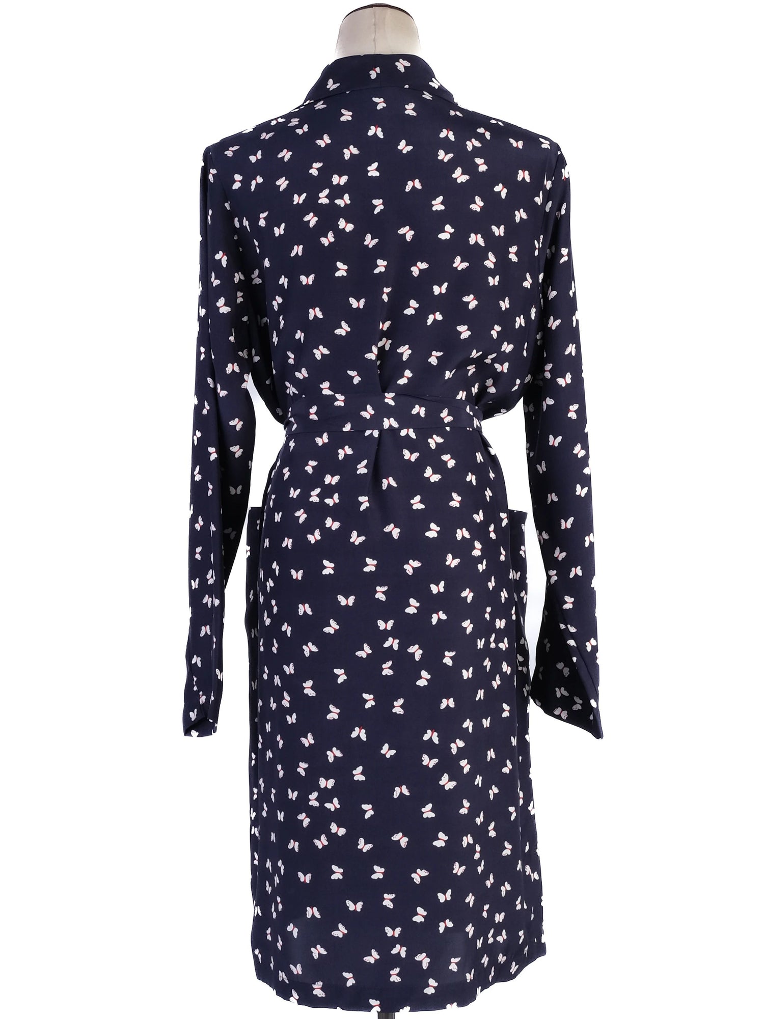 Excellent P.A.R.O.S.H. Silk Robe Butterfly Pattern Dark Blue Women